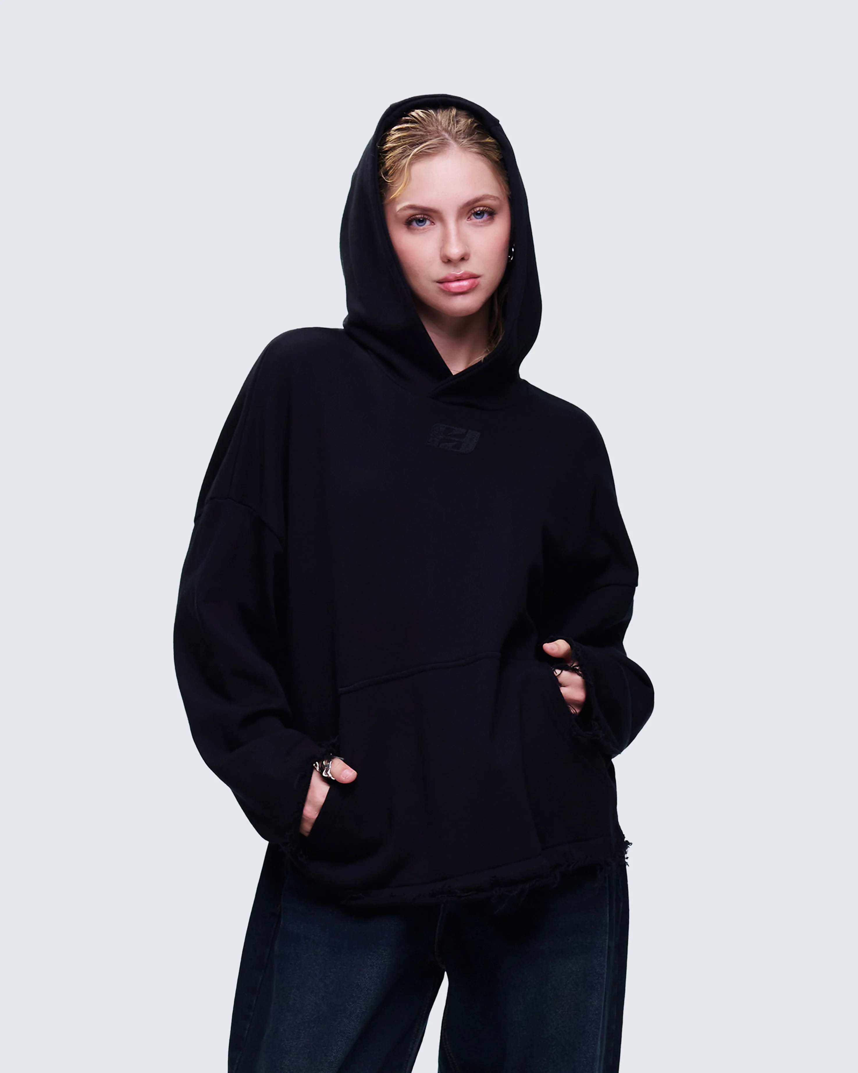 Aaralyn Black Distressed Hoodie - Image 3