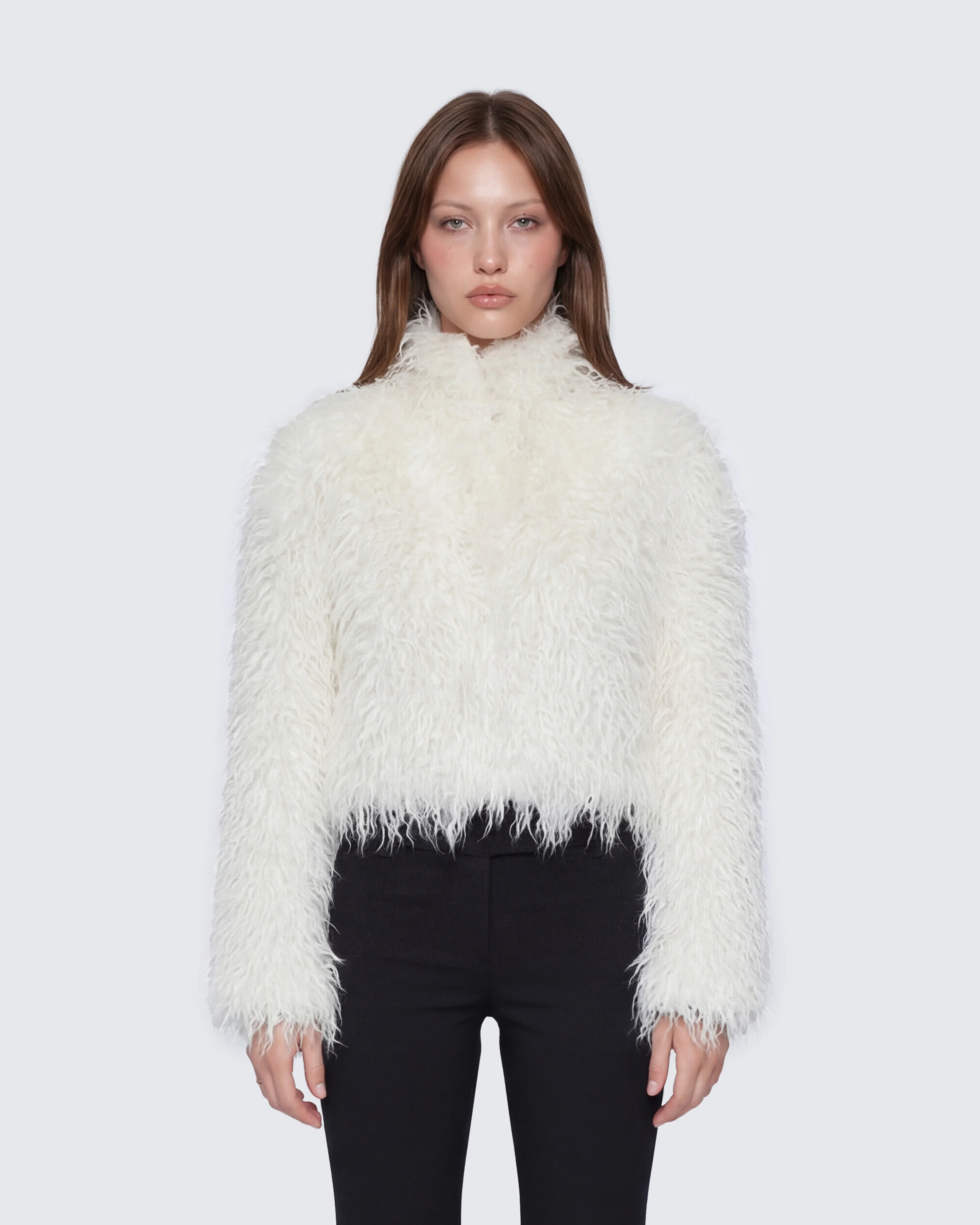 Abiba White Faux Fur Boxy Jacket - Image 2