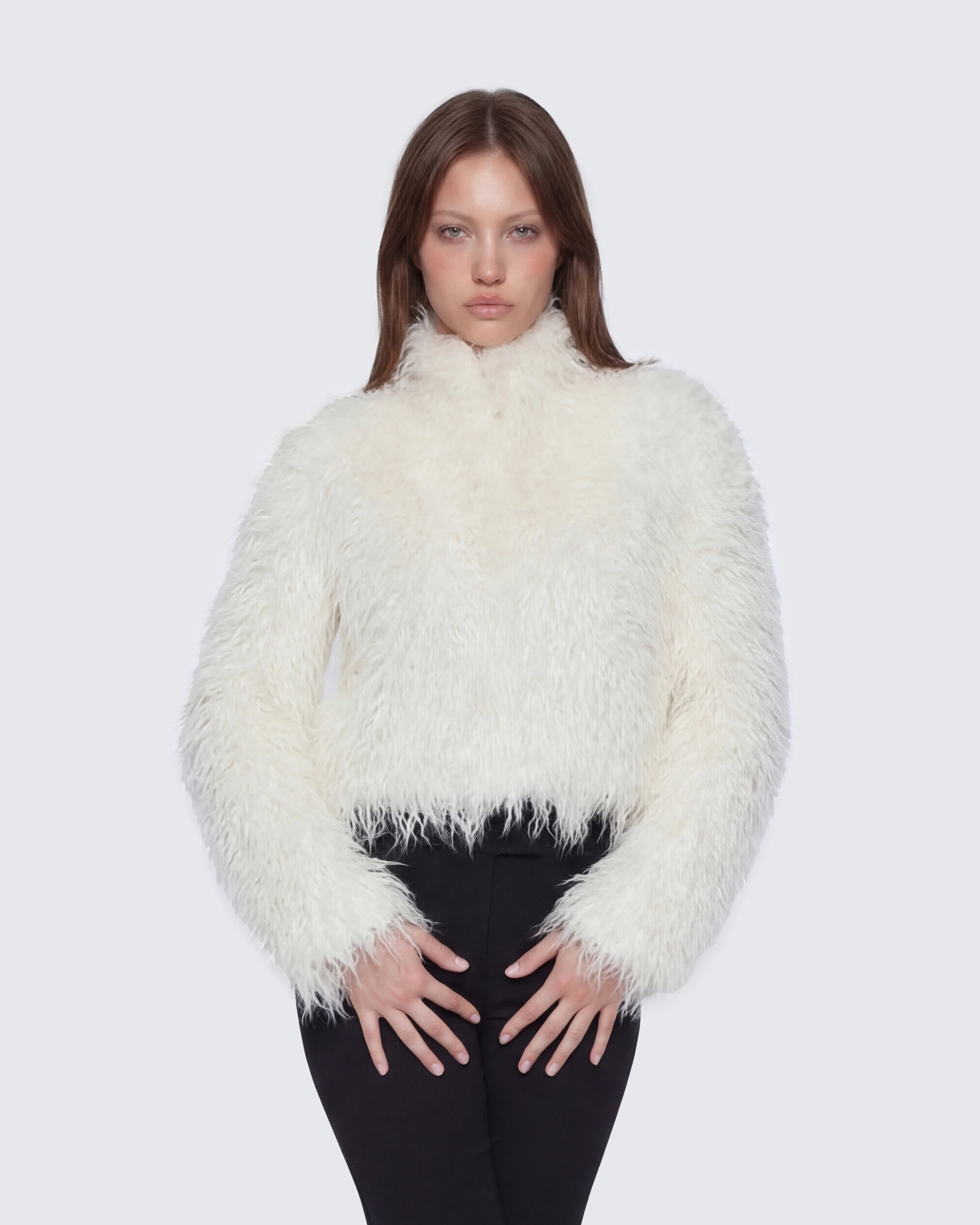 Abiba White Faux Fur Boxy Jacket - Image 3