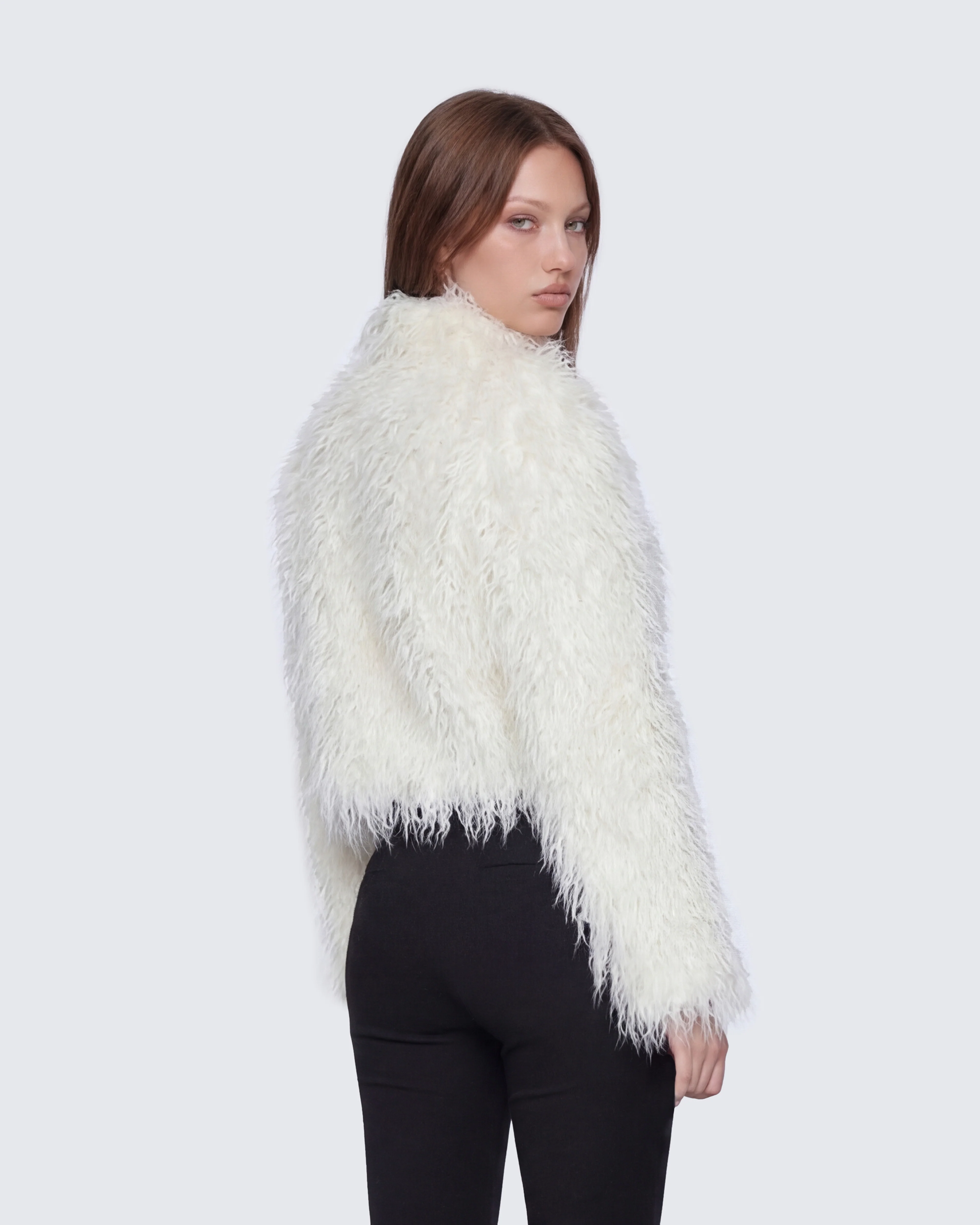 Abiba White Faux Fur Boxy Jacket - Image 4