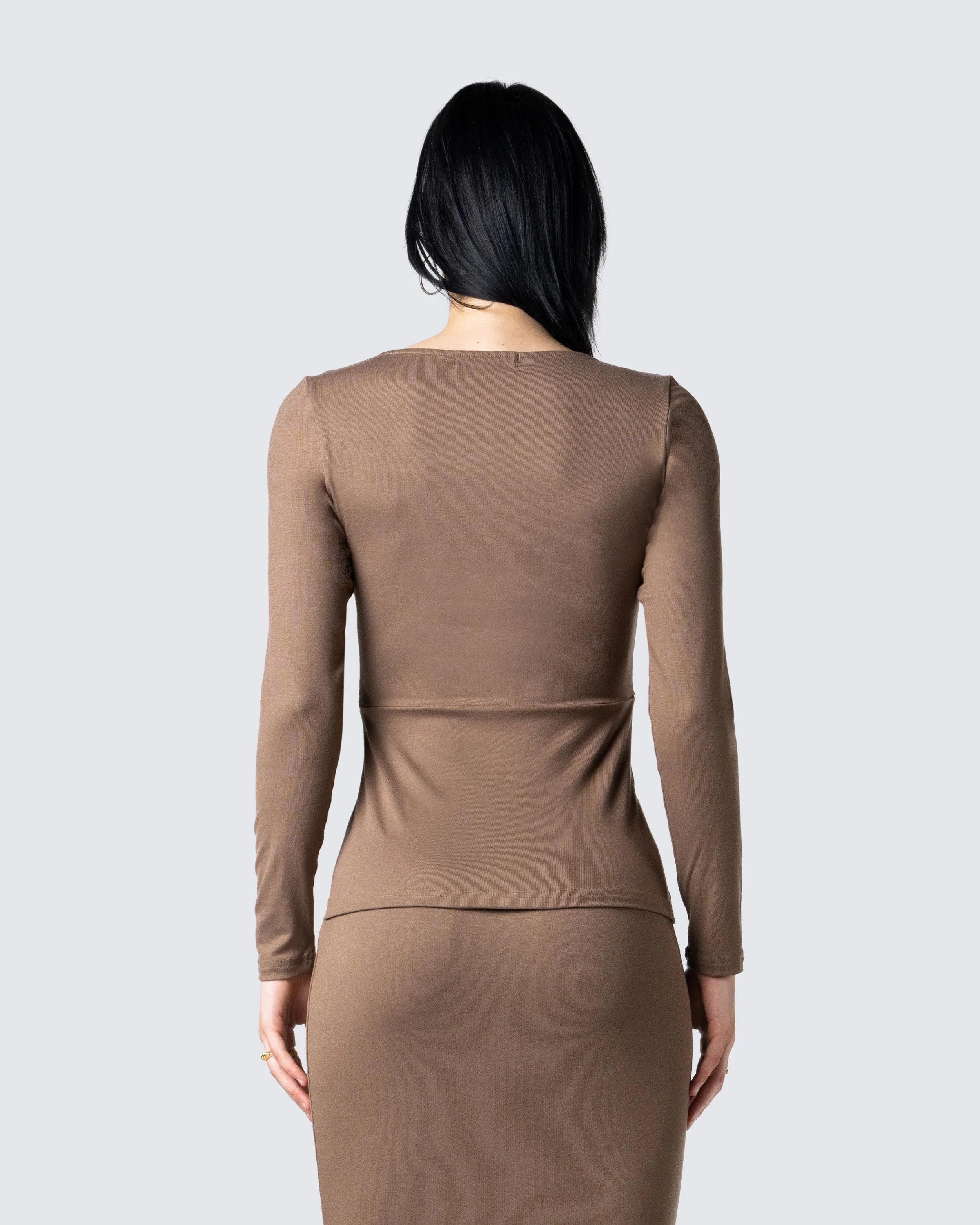 Abra Taupe Tie Front Top - Image 6