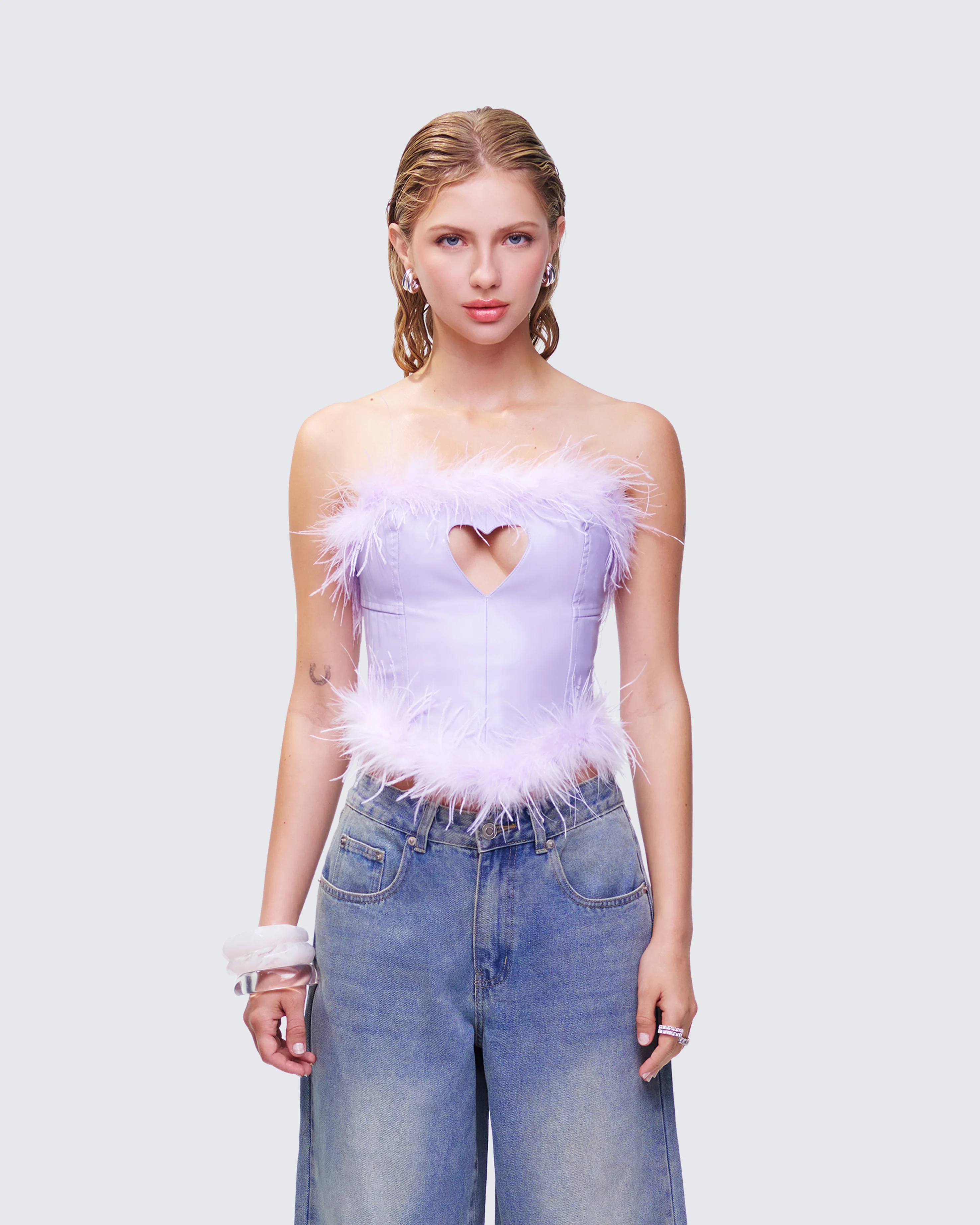 Abrielle Purple Cut Out Feather Corset Top - Image 2