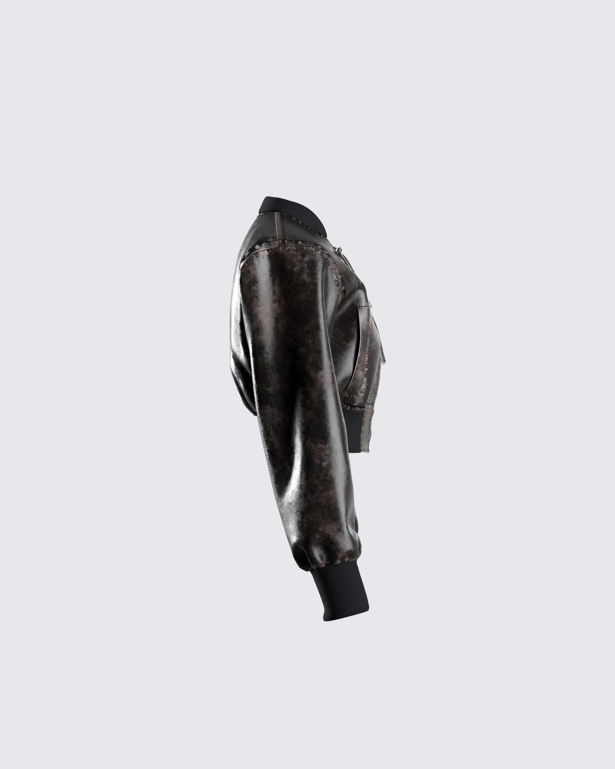 Ada Black Faux Leather Crop Jacket - Image 2