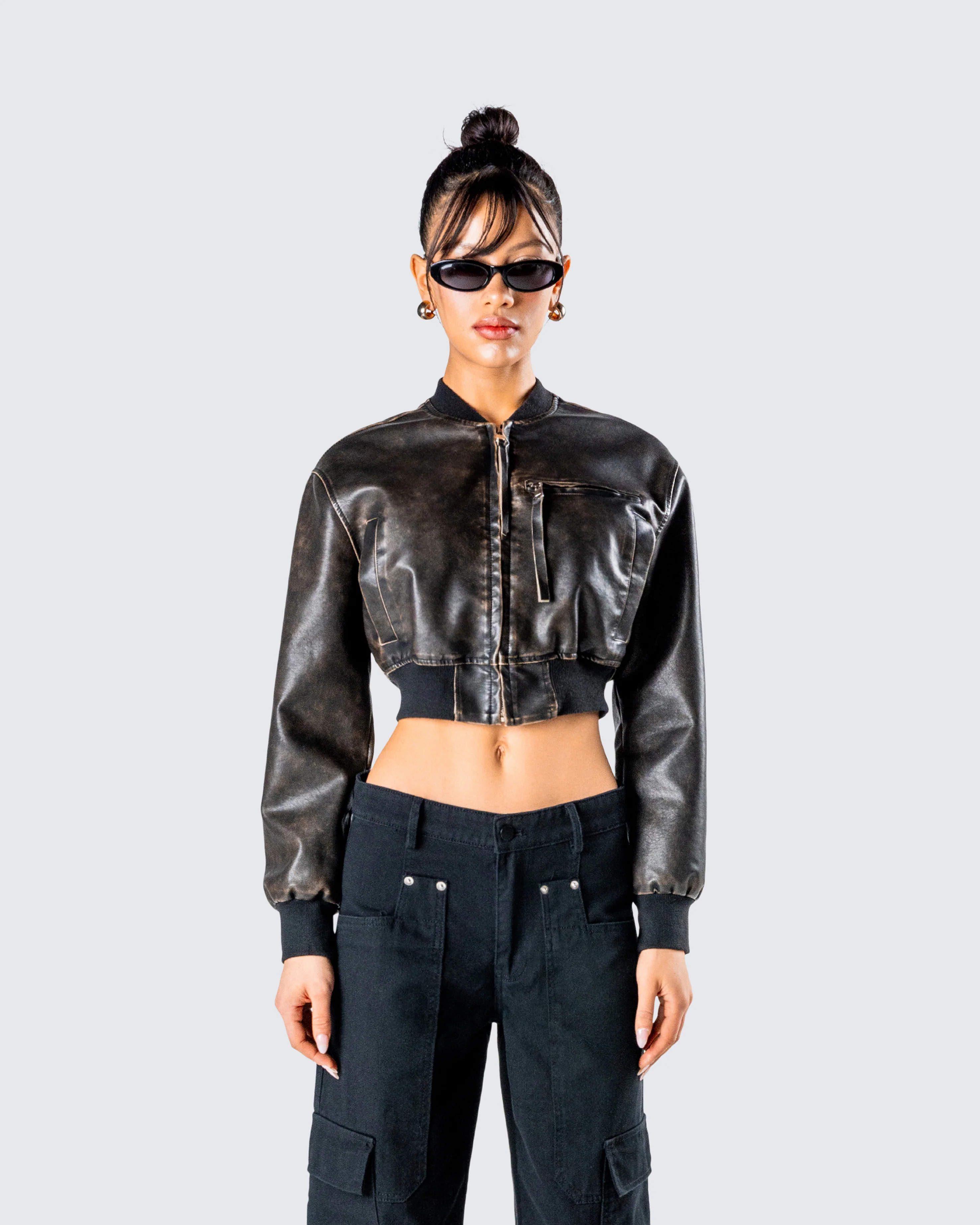 Ada Black Faux Leather Crop Jacket - Image 4