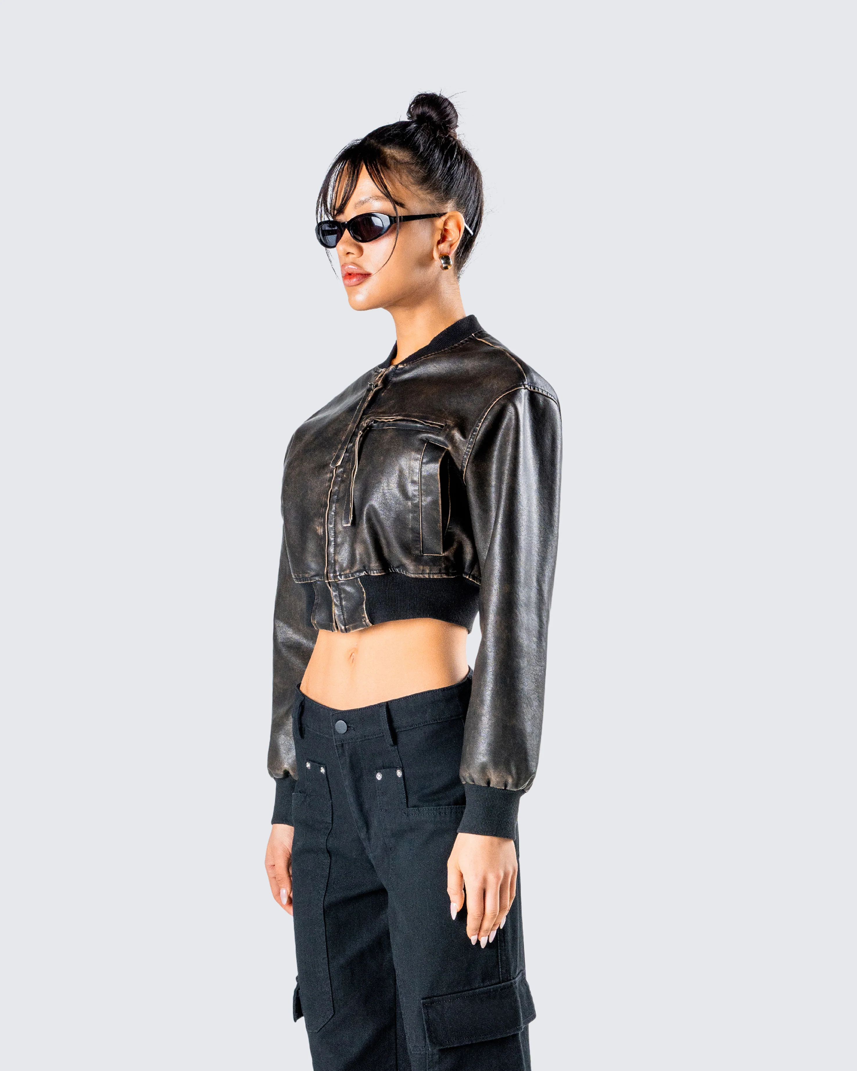 Ada Black Faux Leather Crop Jacket - Image 5