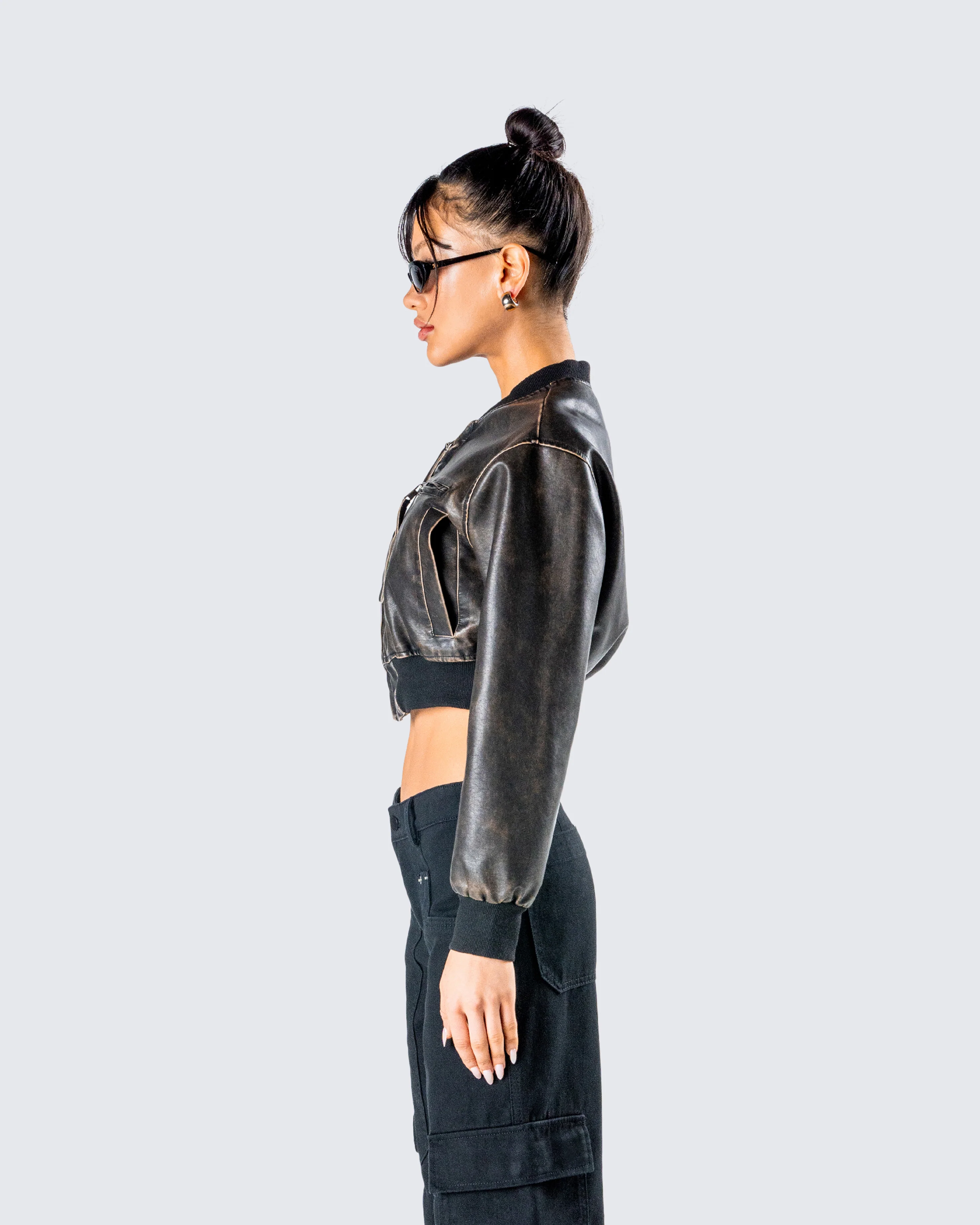 Ada Black Faux Leather Crop Jacket - Image 6