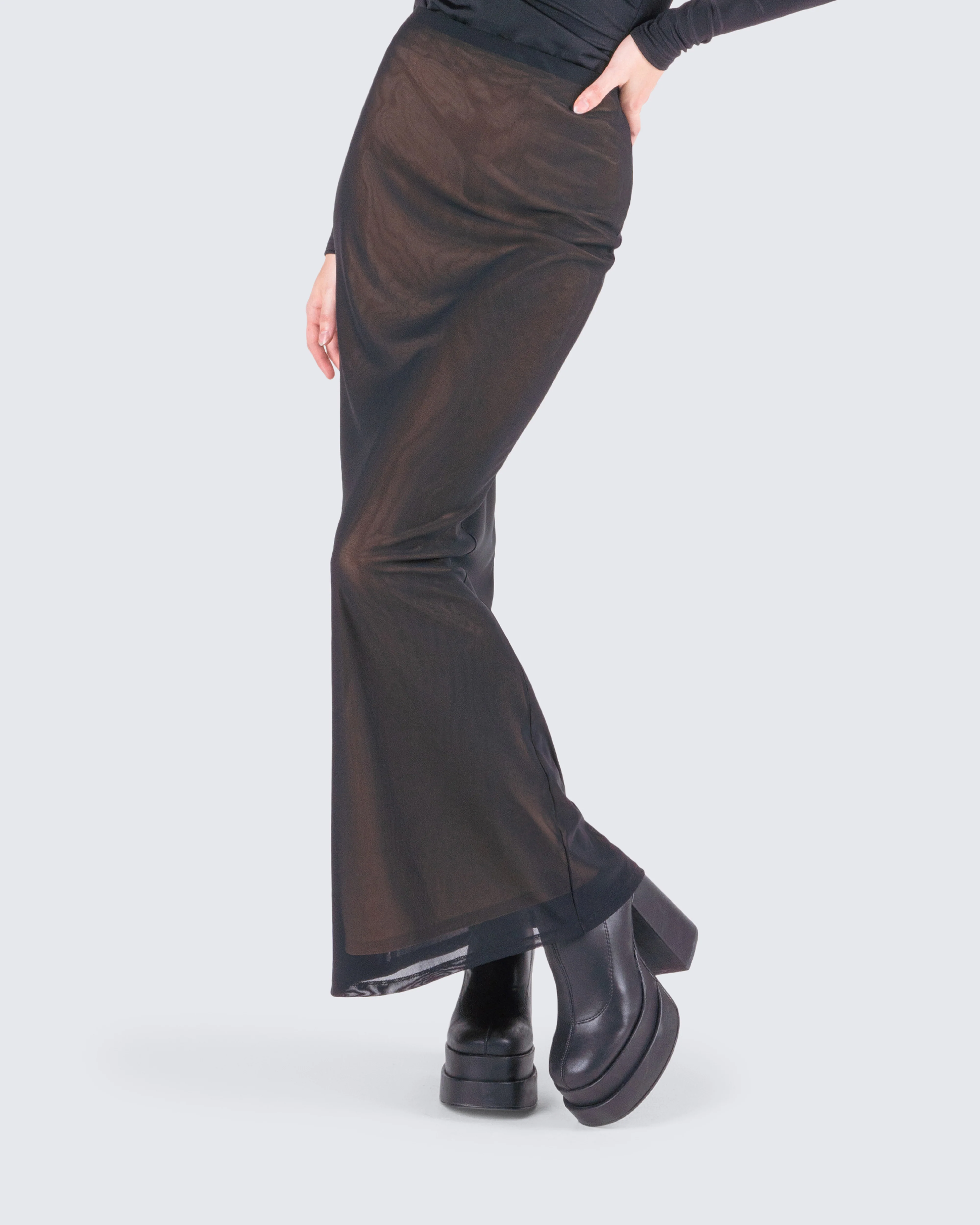 Aela Black Mesh Maxi Skirt - Image 8
