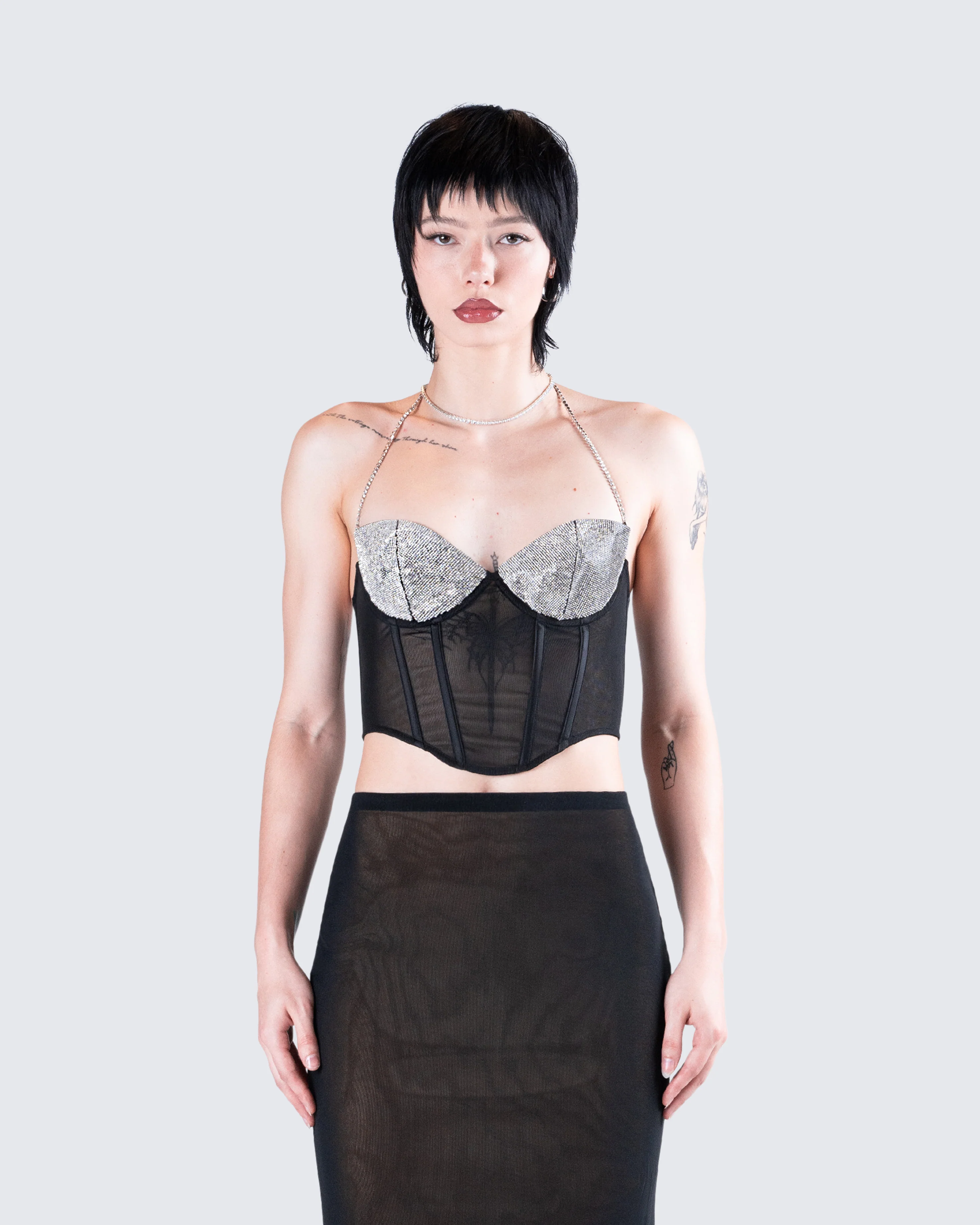 Aela Black Rhinestone Corset Top - Image 4