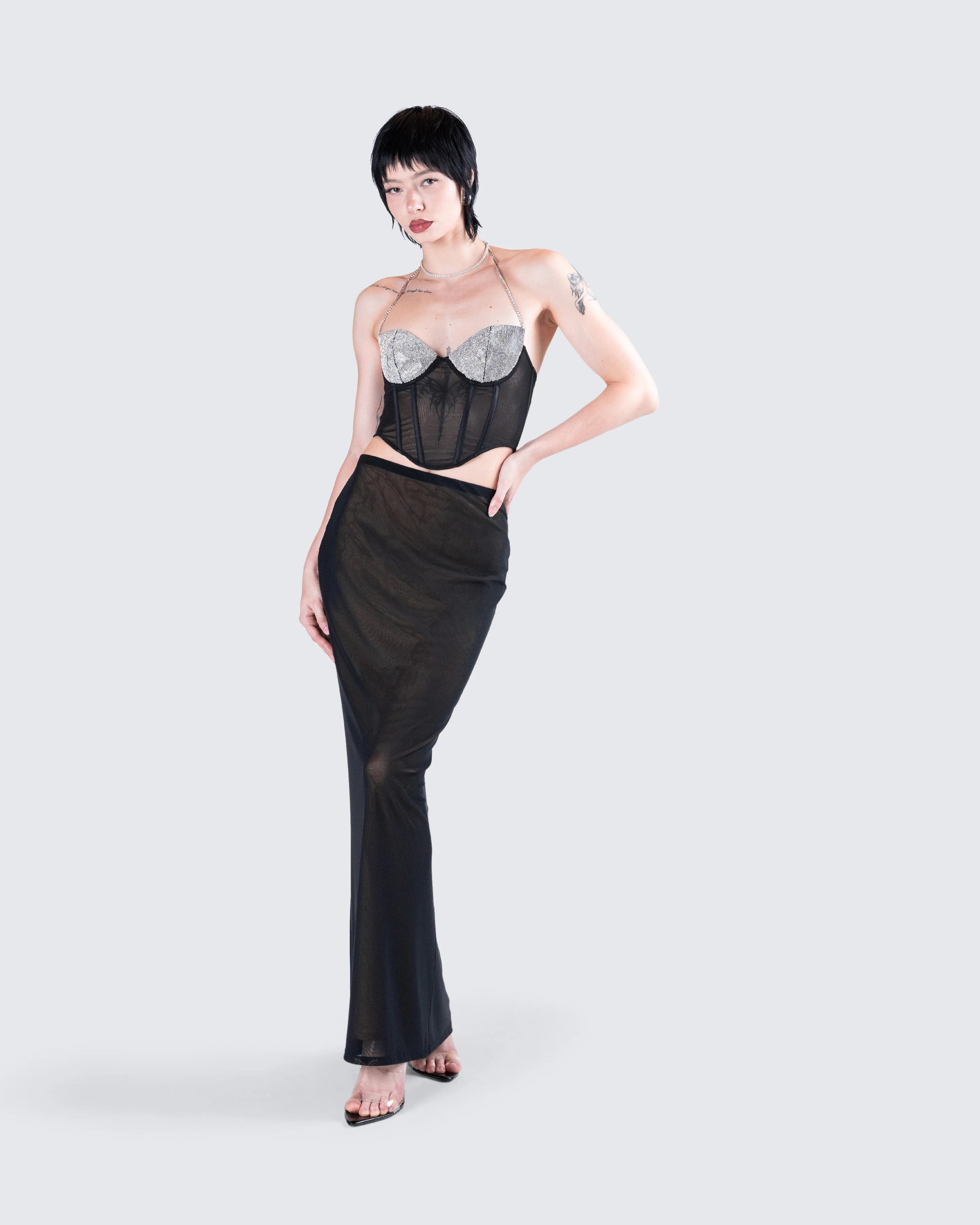 Aela Black Rhinestone Corset Top - Image 9
