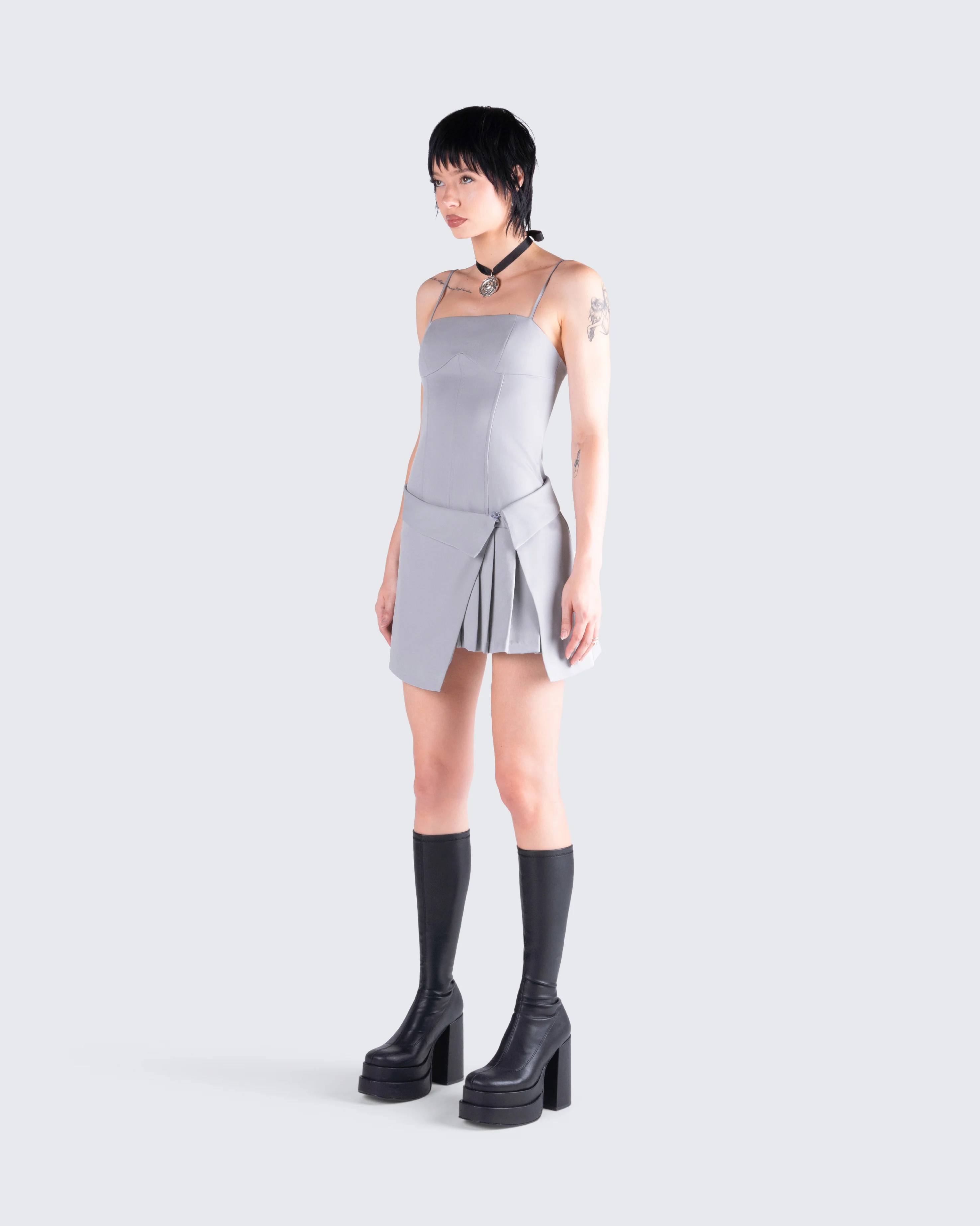 Aeris Grey Corset Mini Dress - Image 5