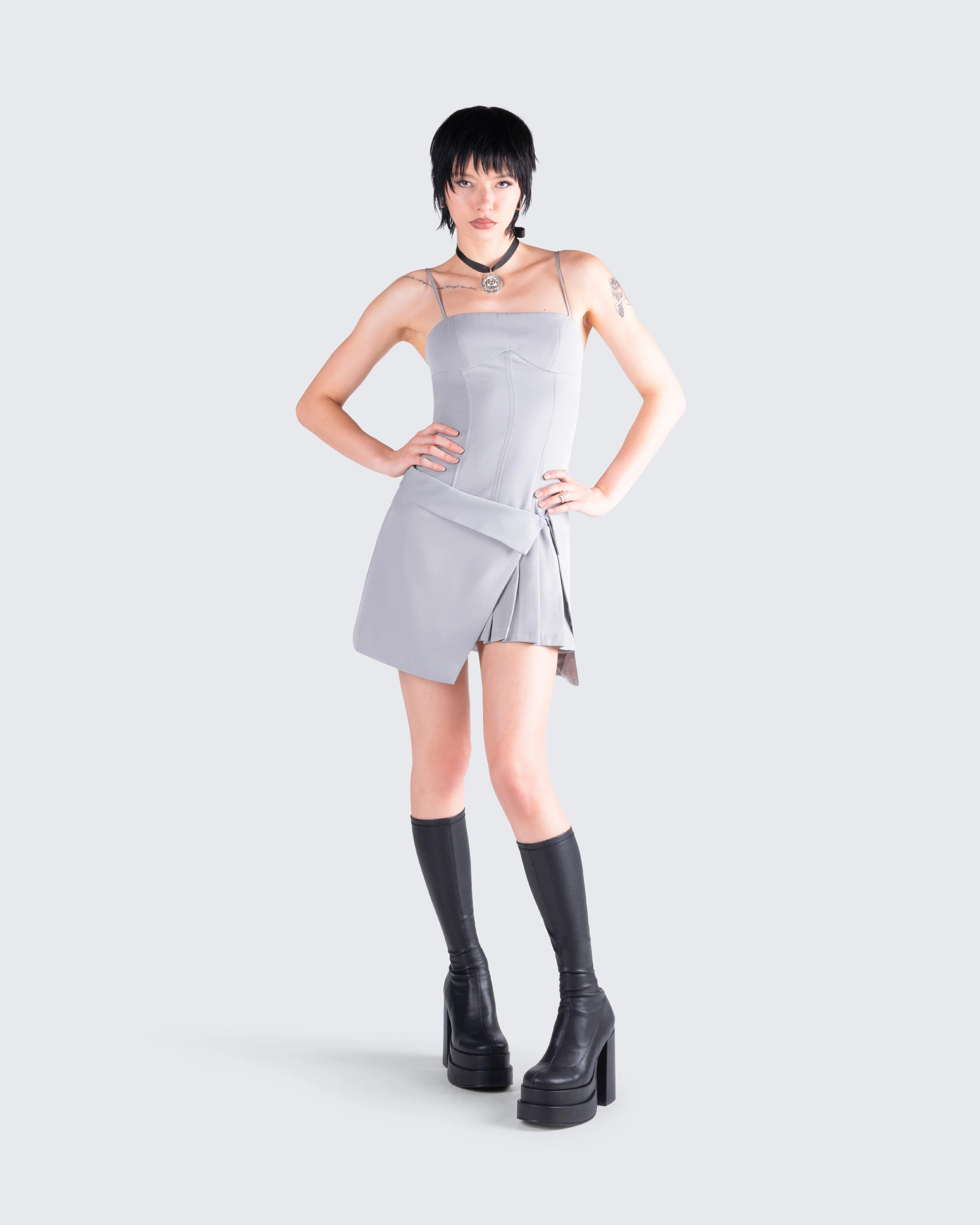 Aeris Grey Corset Mini Dress - Image 8