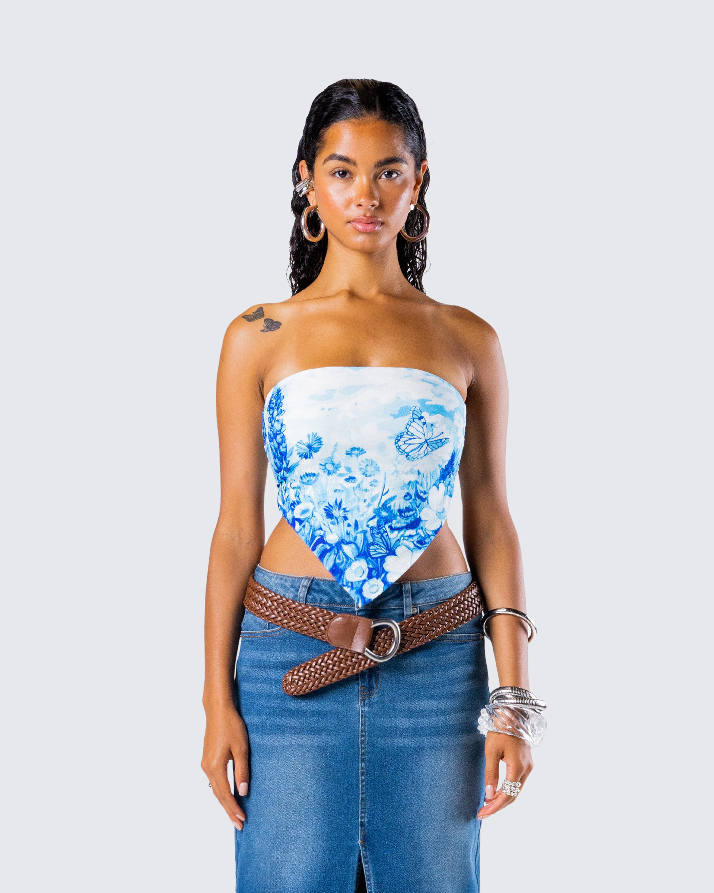 Ahmeira Blue Floral Print Tube Top - Image 4