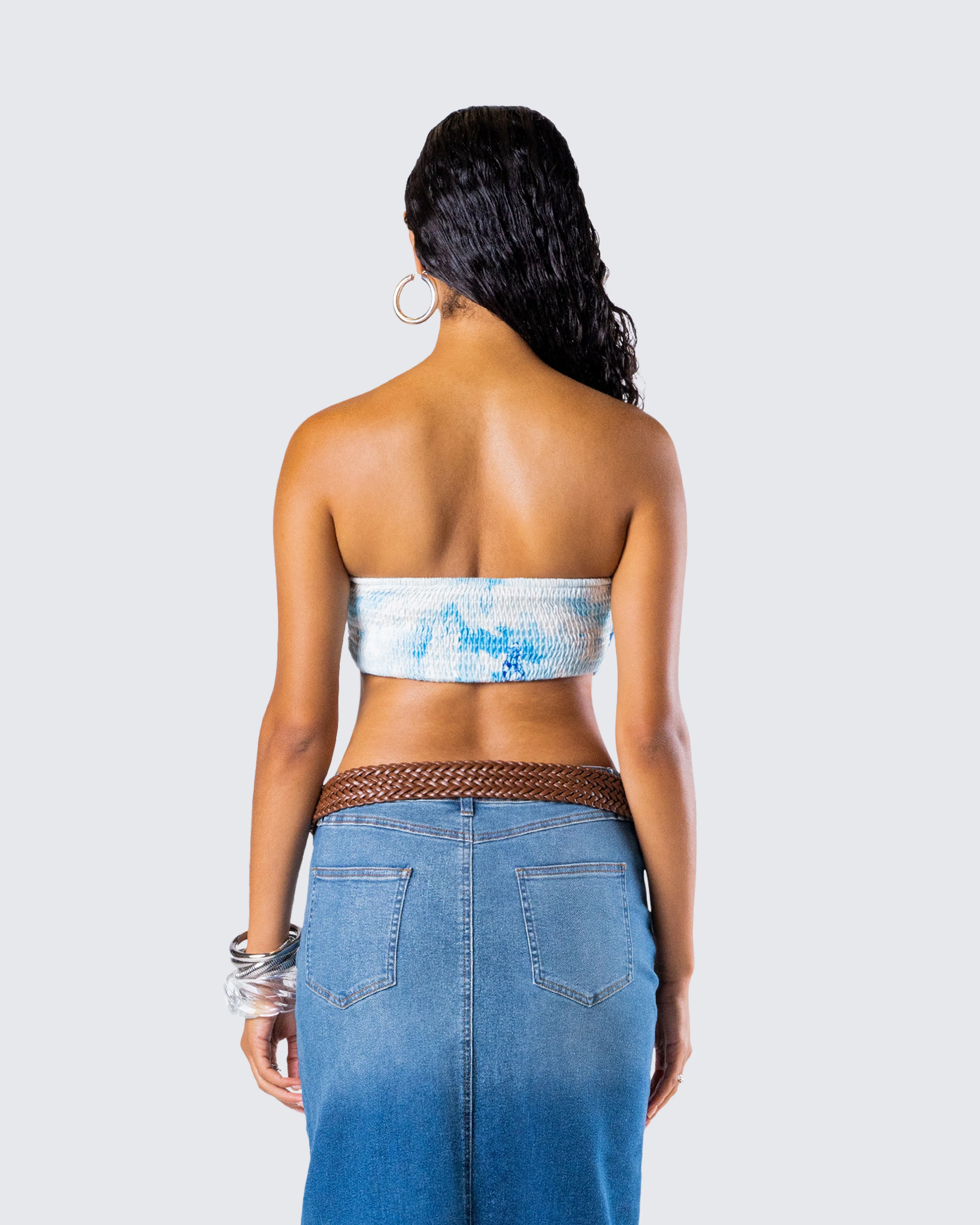 Ahmeira Blue Floral Print Tube Top - Image 7