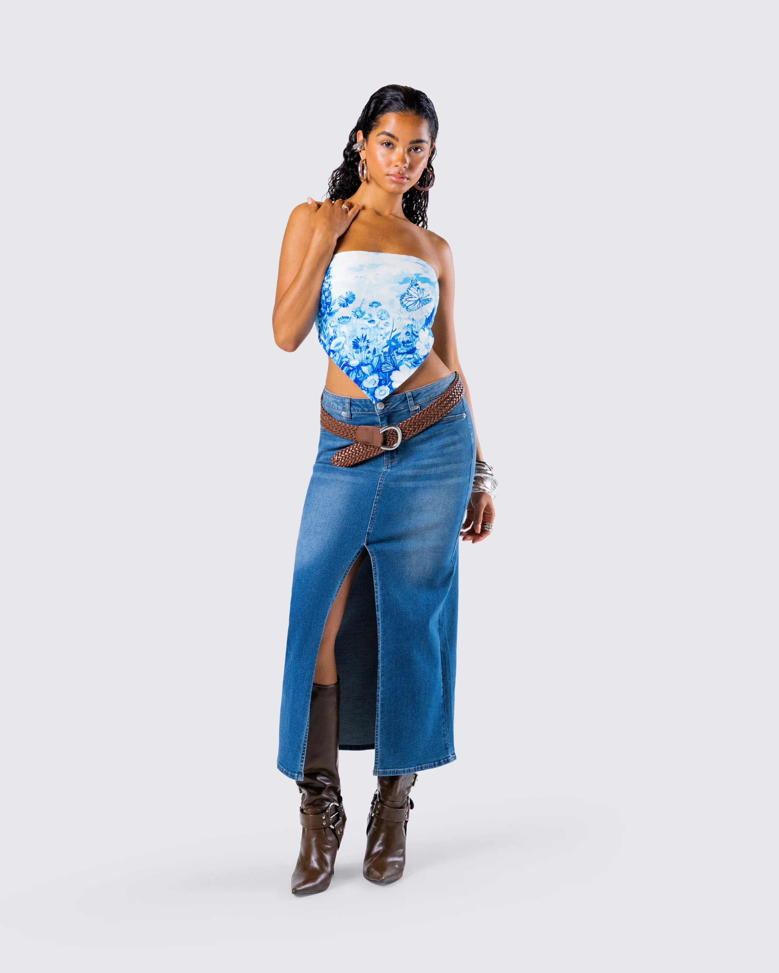 Ahmeira Blue Floral Print Tube Top - Image 9