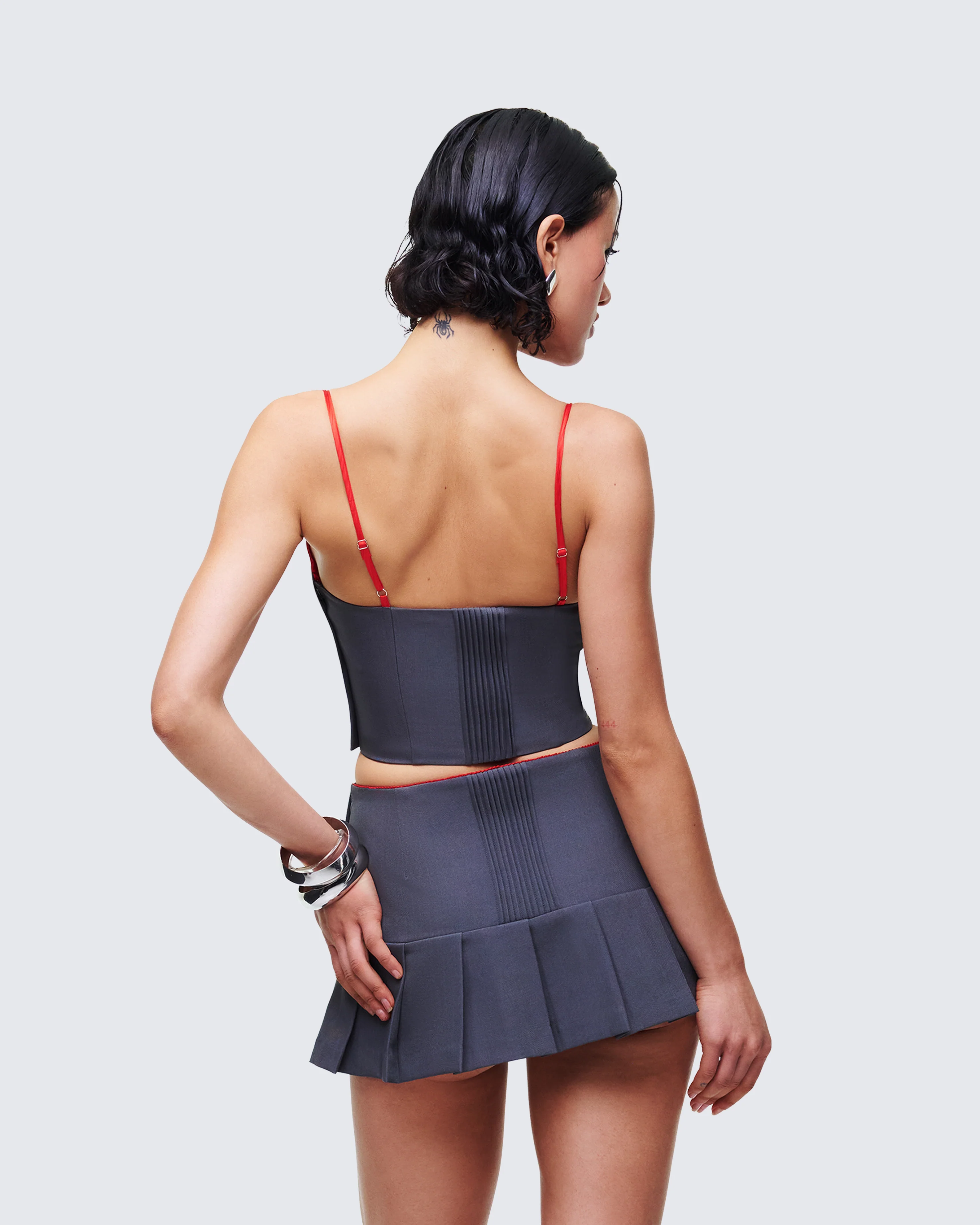 Aisla Grey Tailored Lace Strap Top - Image 4