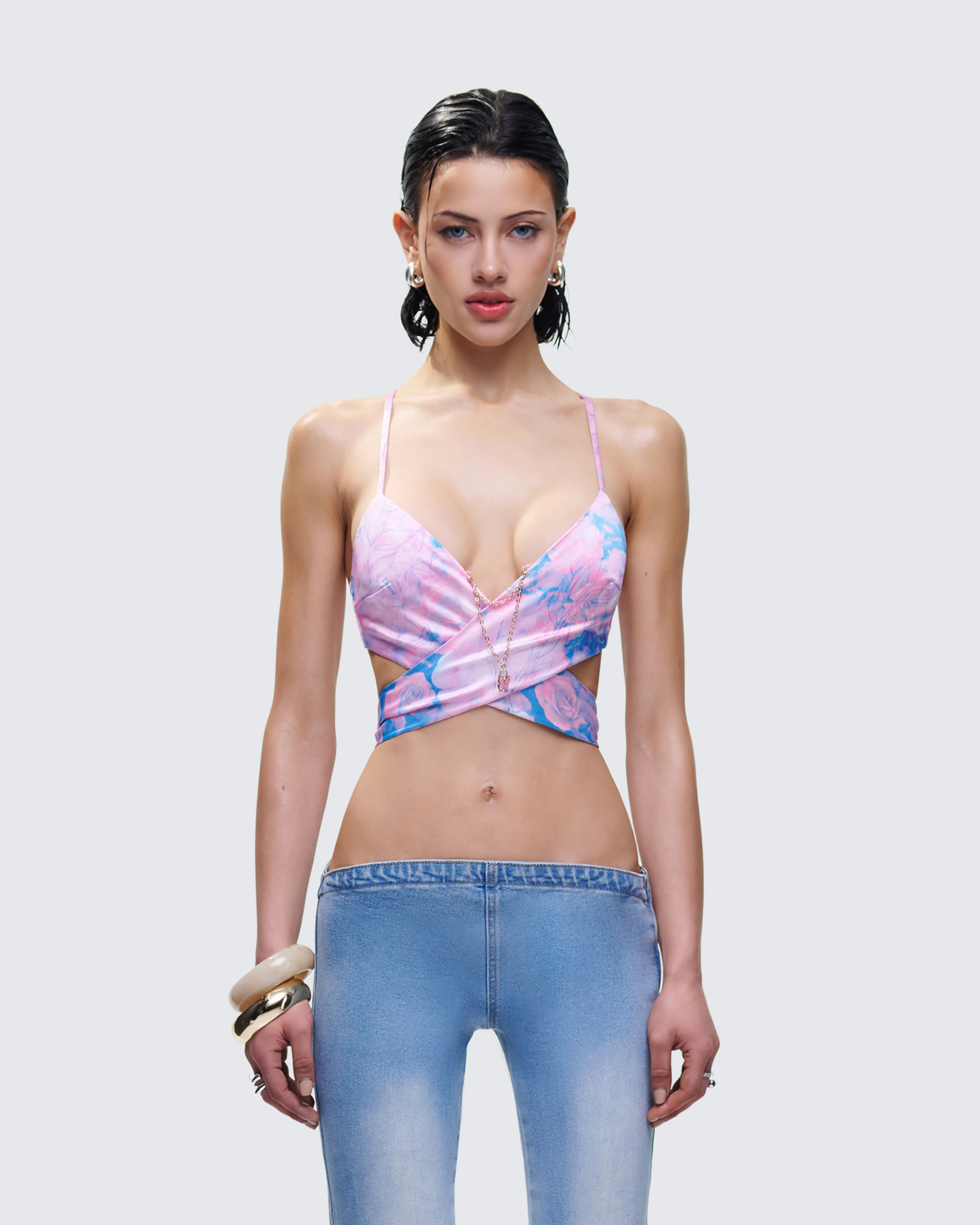 Aiyana Multi Floral Print Wrap Top - Image 2