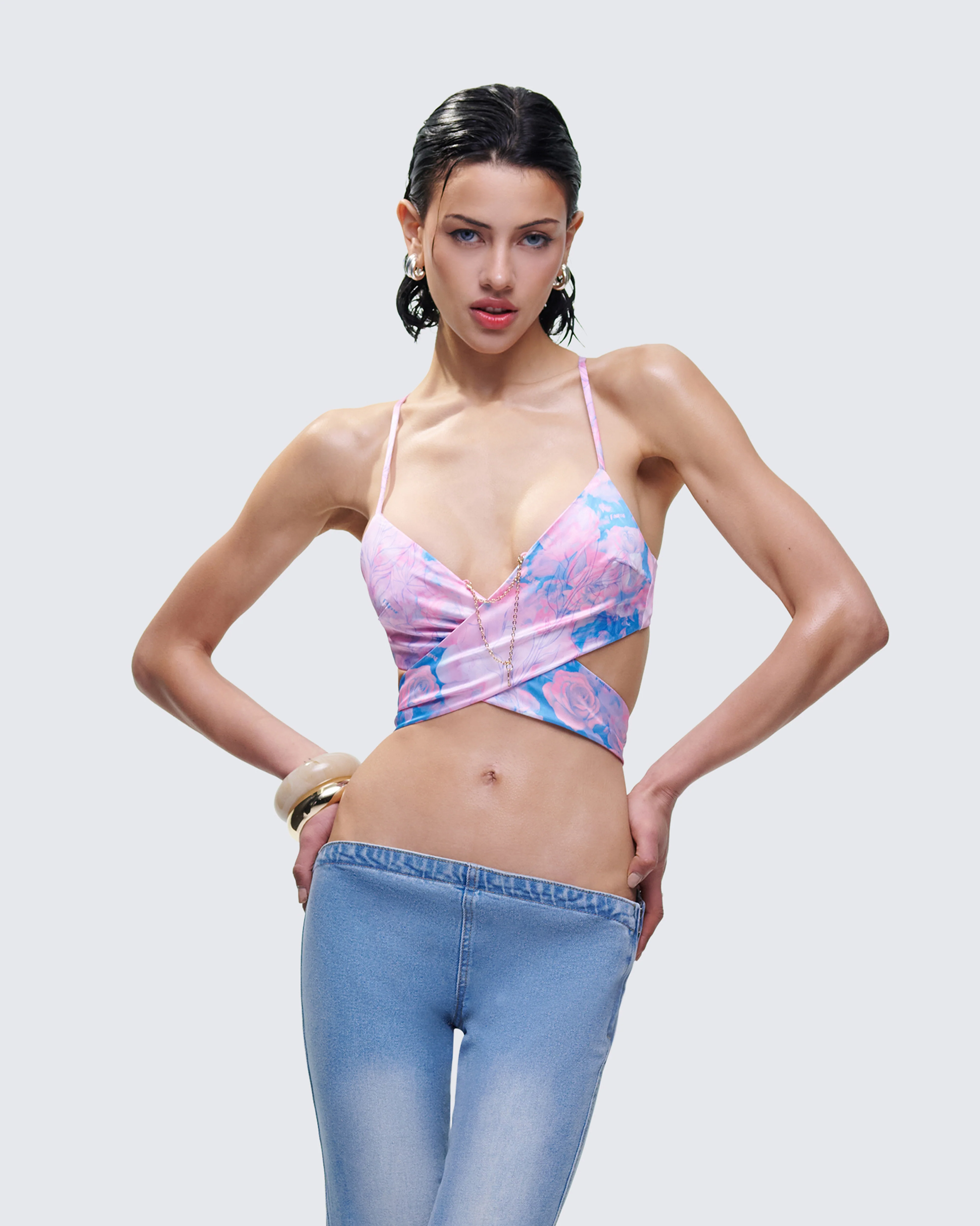 Aiyana Multi Floral Print Wrap Top - Image 3