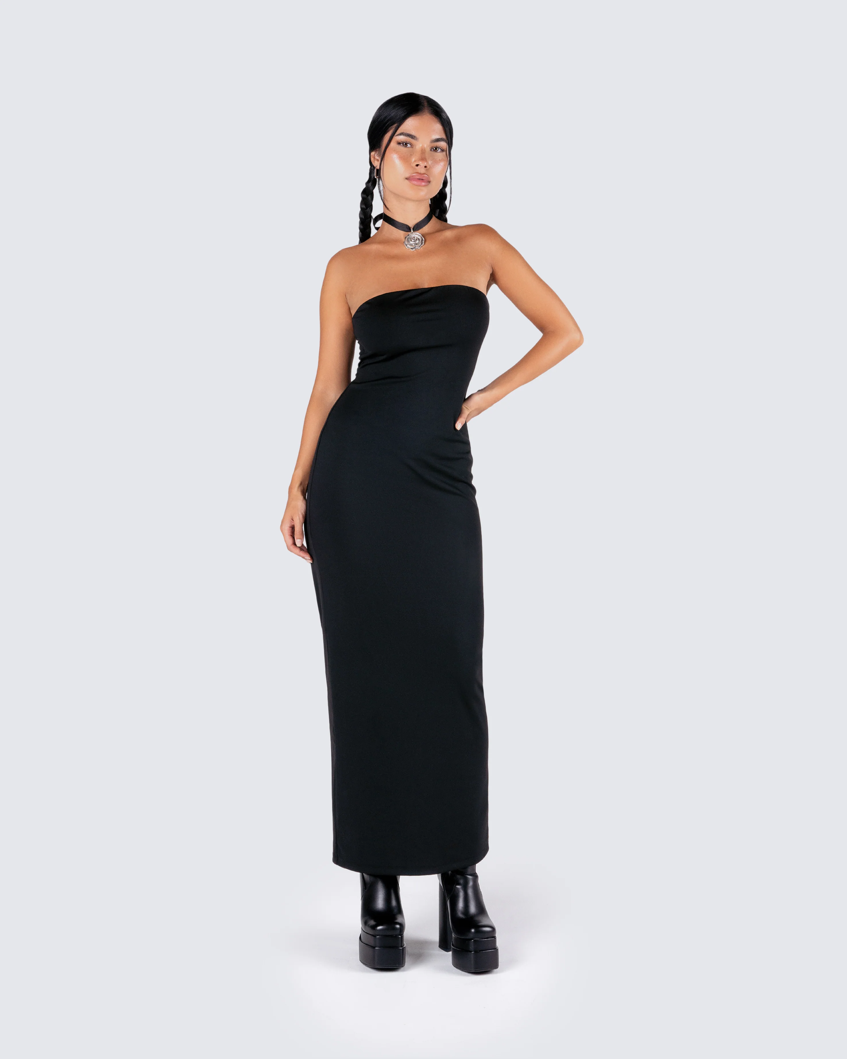 Akari Black Jersey Tube Maxi Dress - Image 8