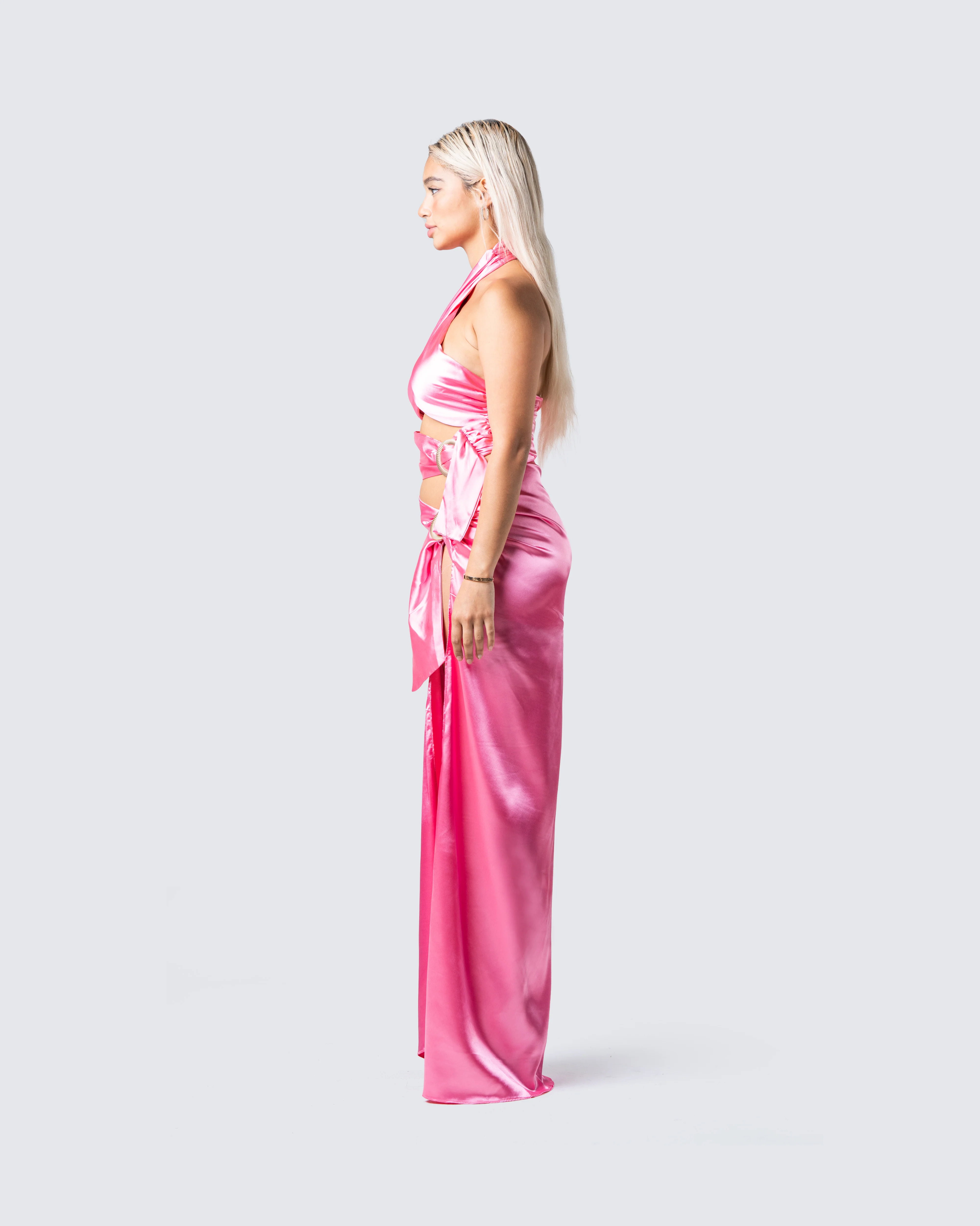 Alaina Pink Satin Maxi Dress - Image 5