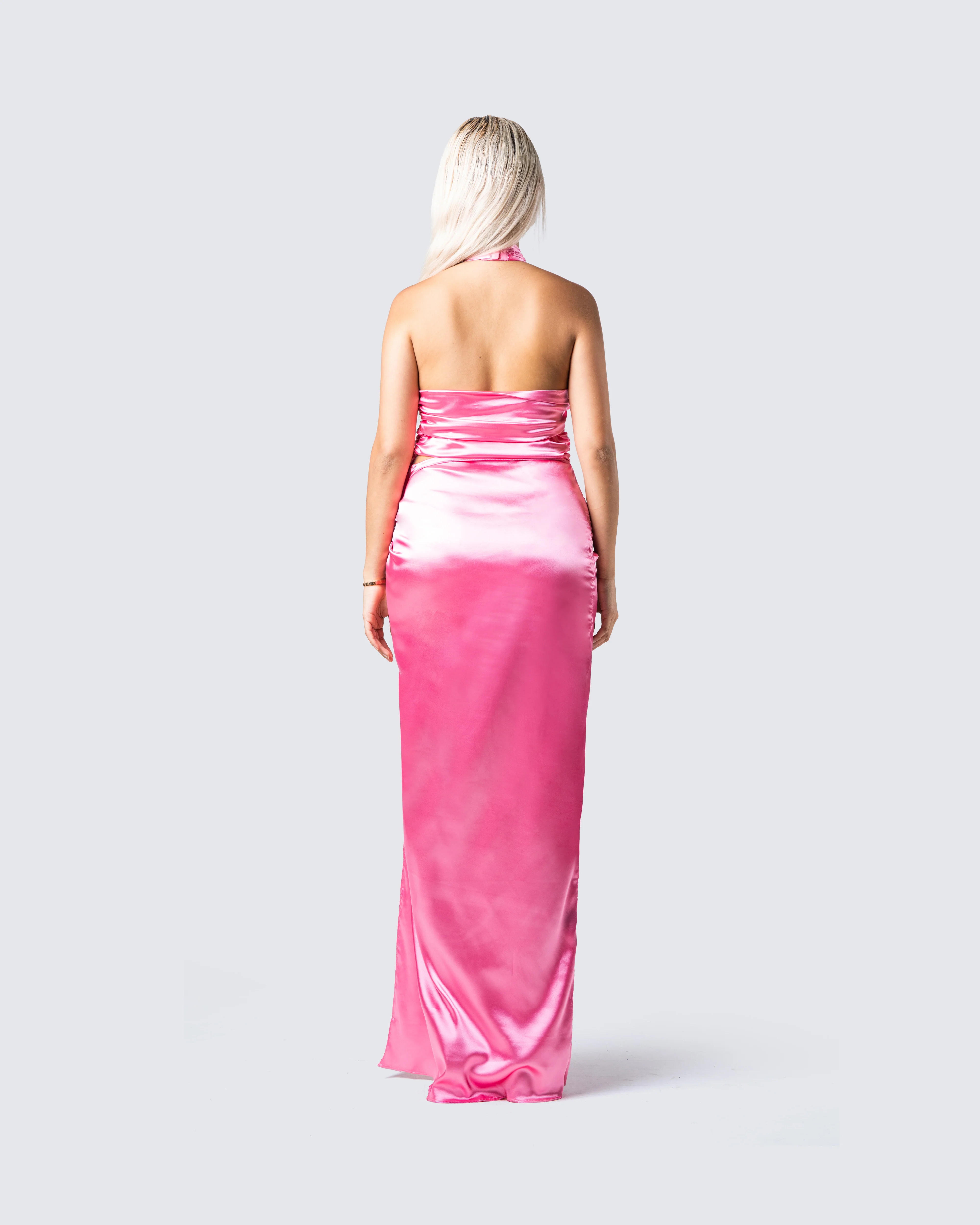 Alaina Pink Satin Maxi Dress - Image 6