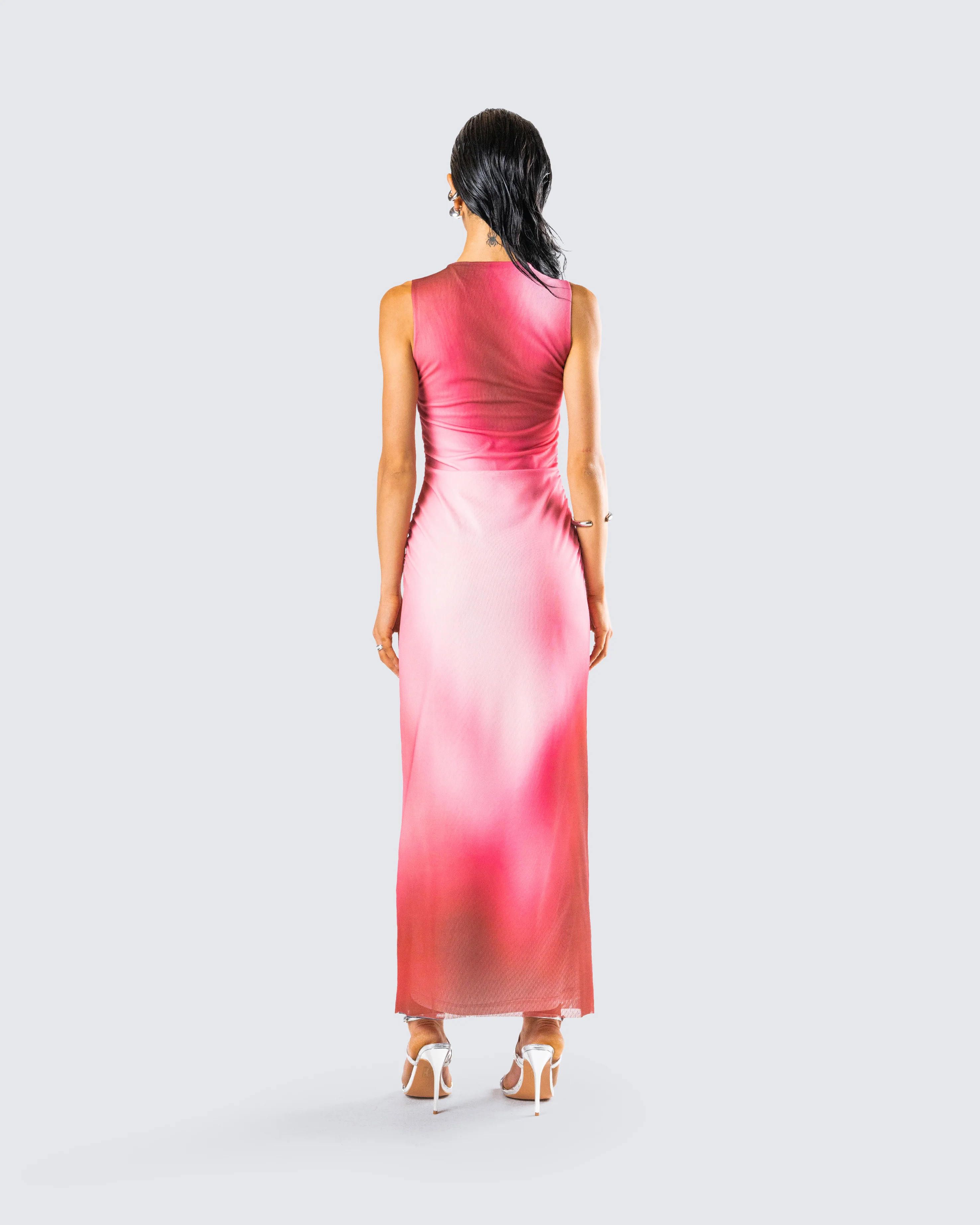 Aldina Red Print Mesh Maxi Dress - Image 7