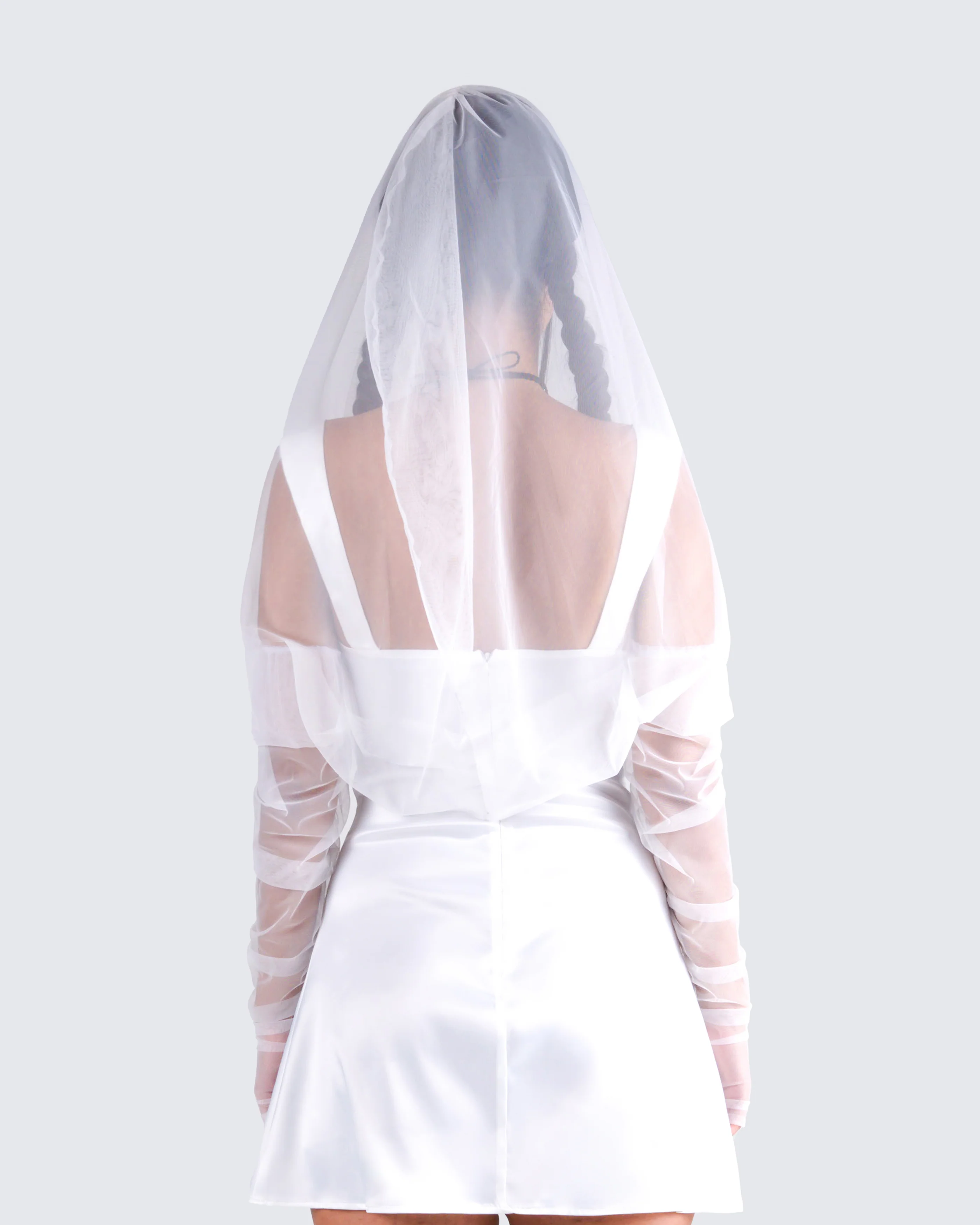 Alexa White Gauze Hooded Shrug - Image 6
