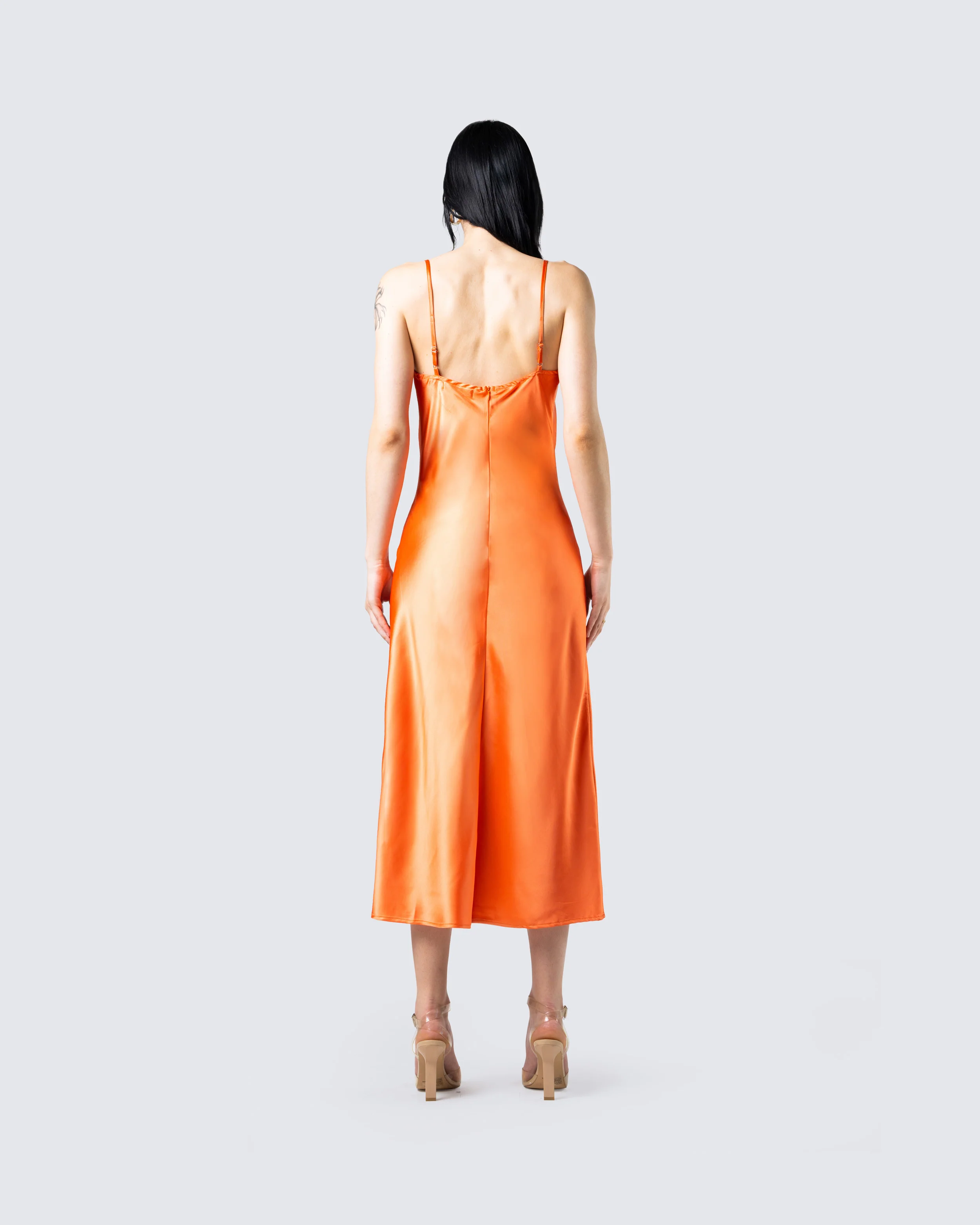 Alina Orange Satin Midi Dress - Image 6