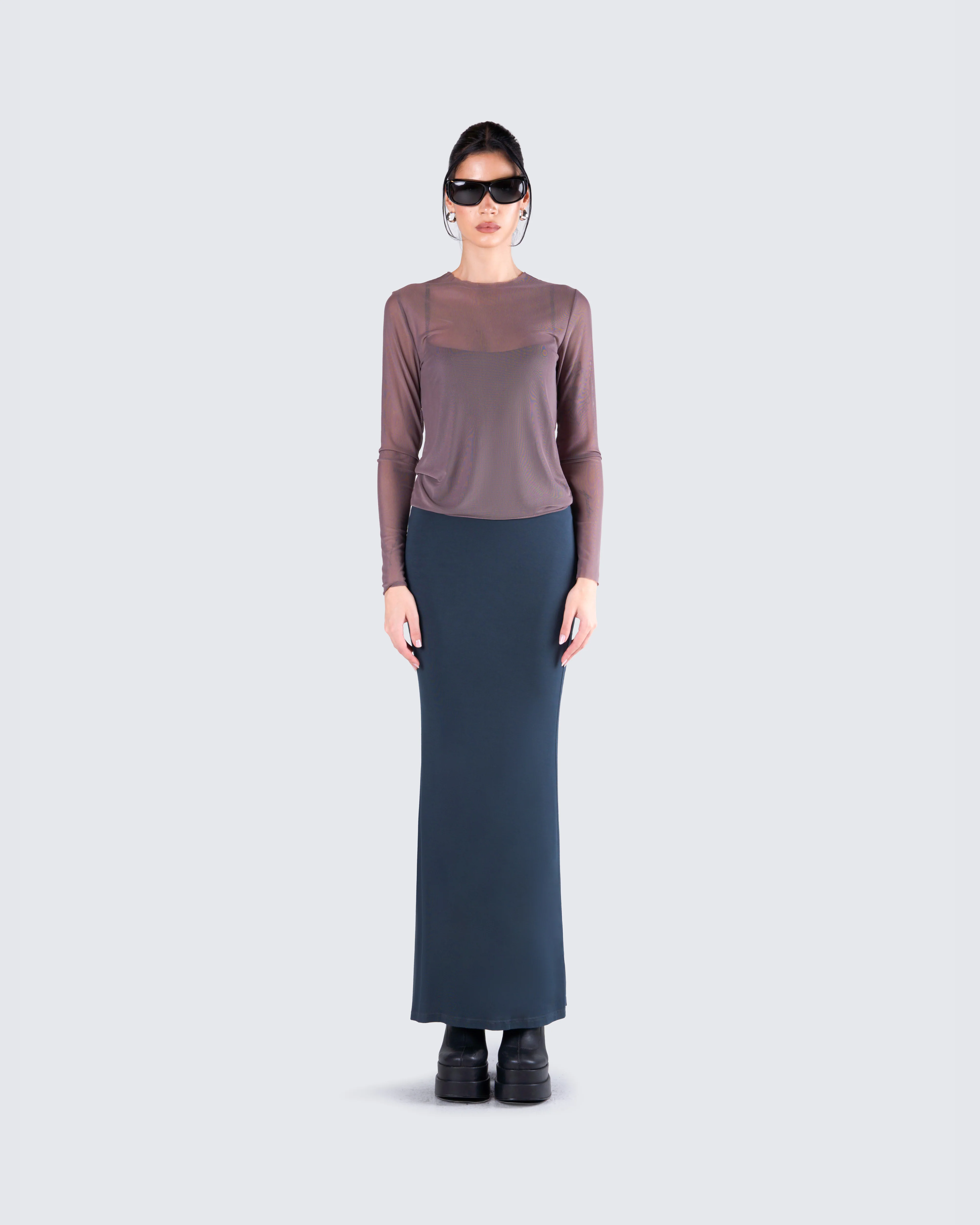 Alyson Grey Mesh Long Sleeve Top - Image 4