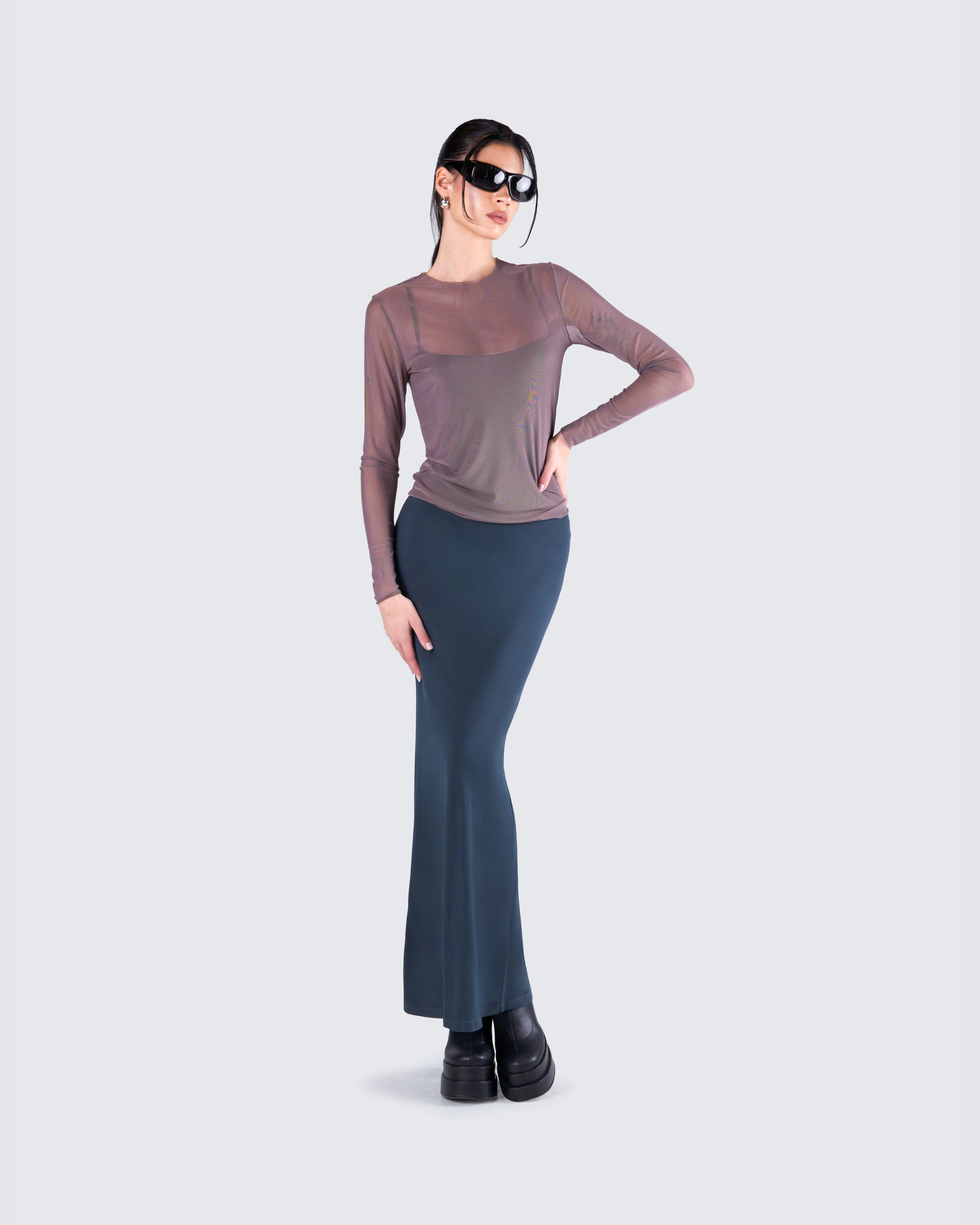 Alyson Grey Mesh Long Sleeve Top - Image 5