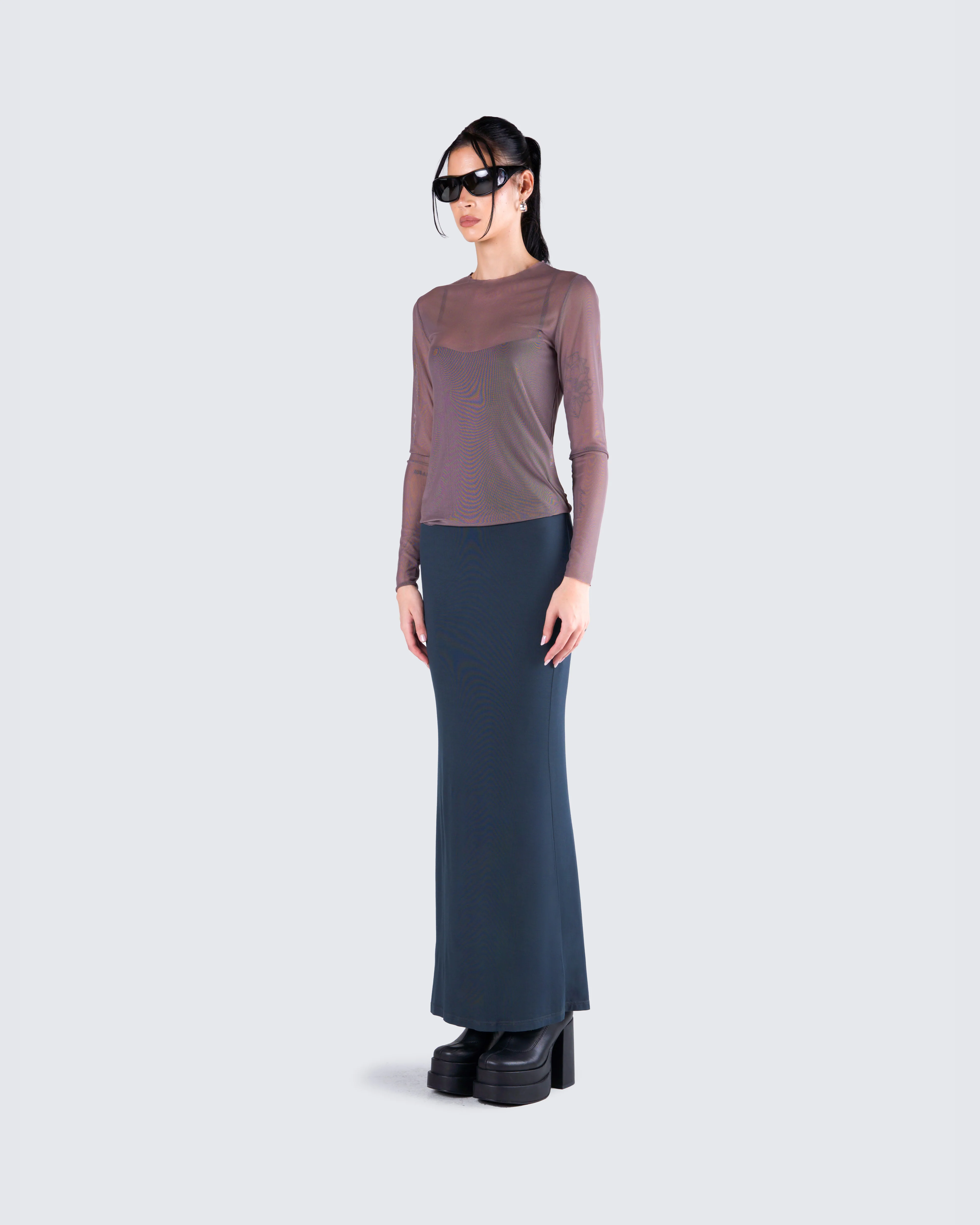 Alyson Grey Mesh Long Sleeve Top - Image 6