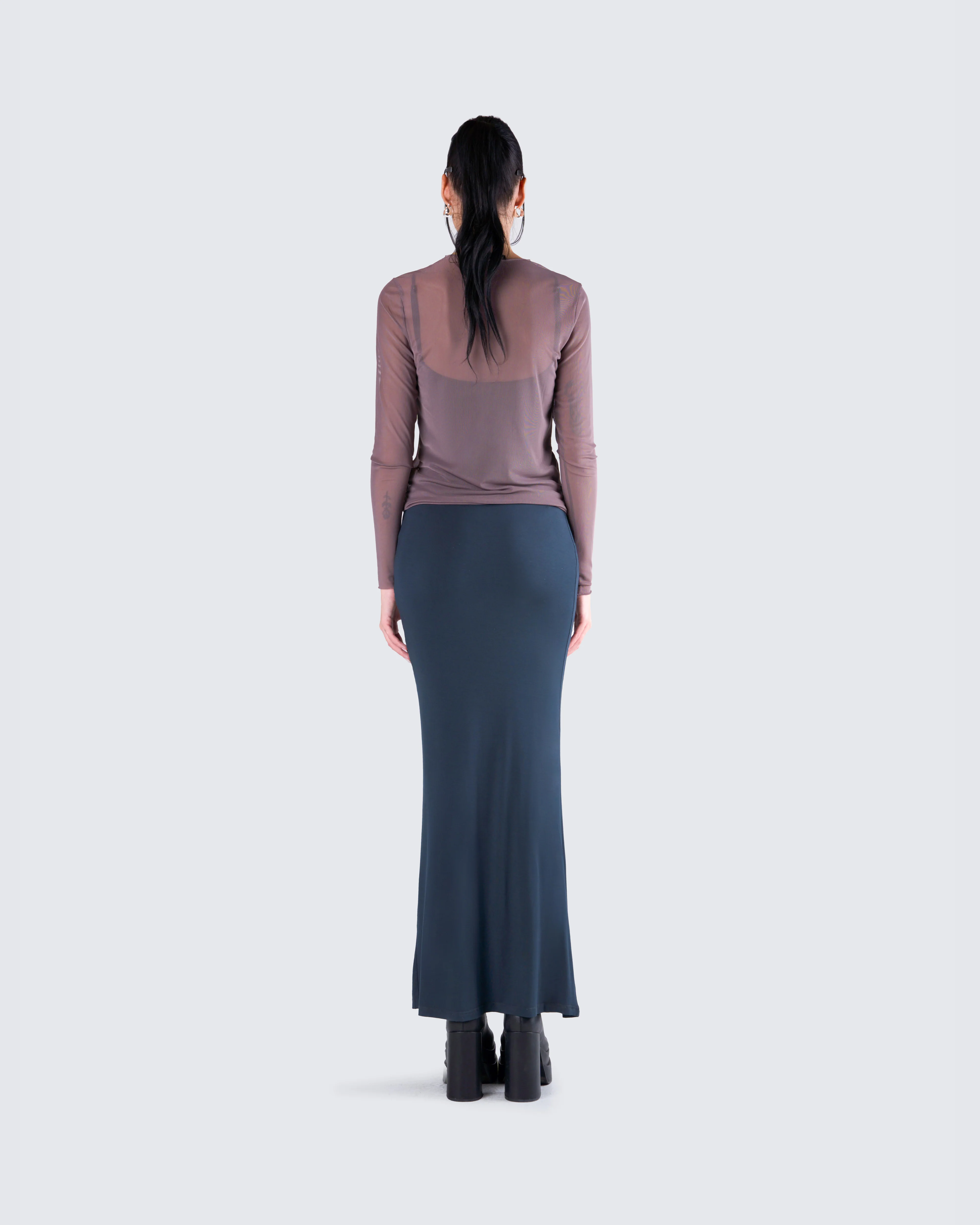 Alyson Grey Mesh Long Sleeve Top - Image 7