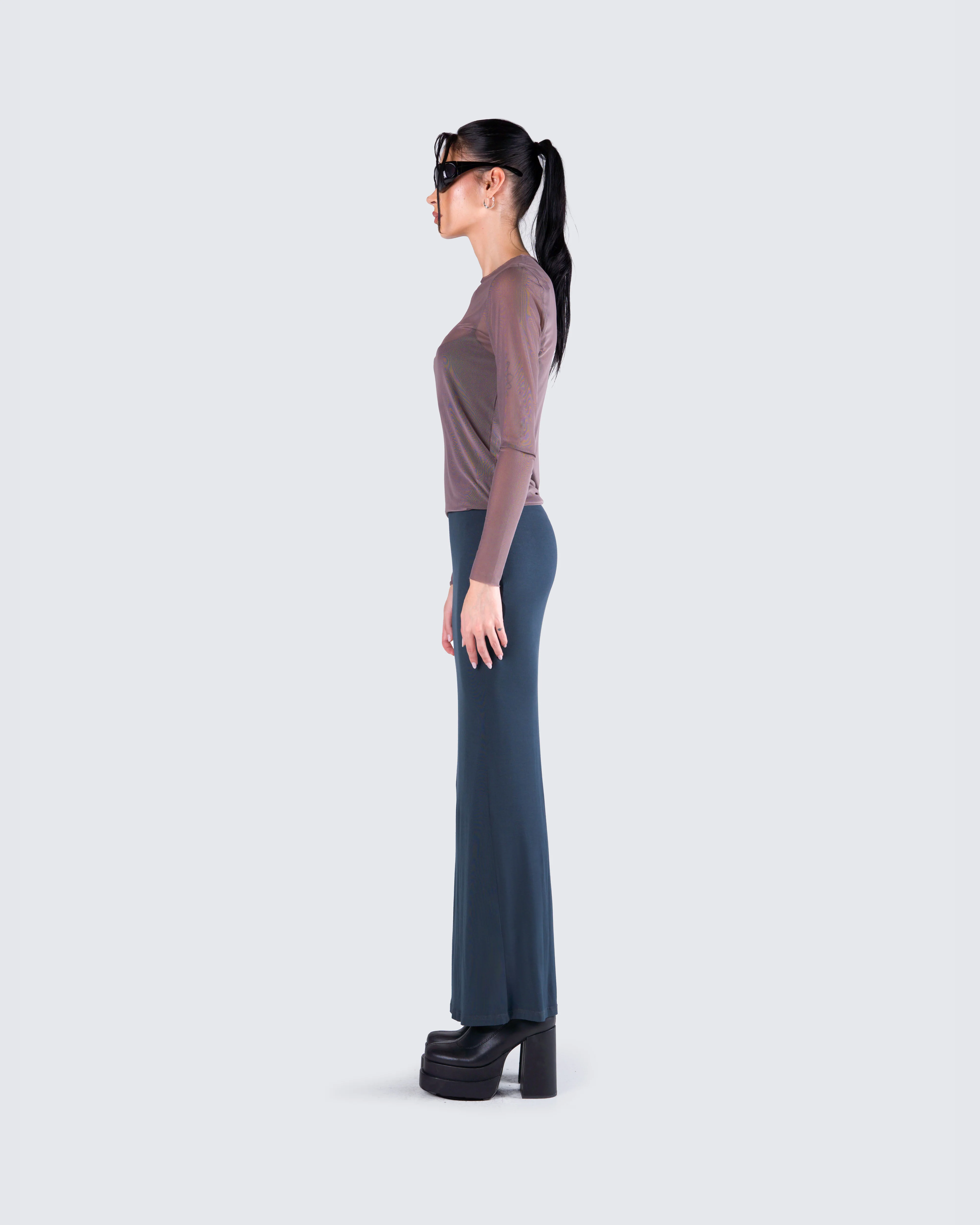 Alyson Grey Mesh Long Sleeve Top - Image 8