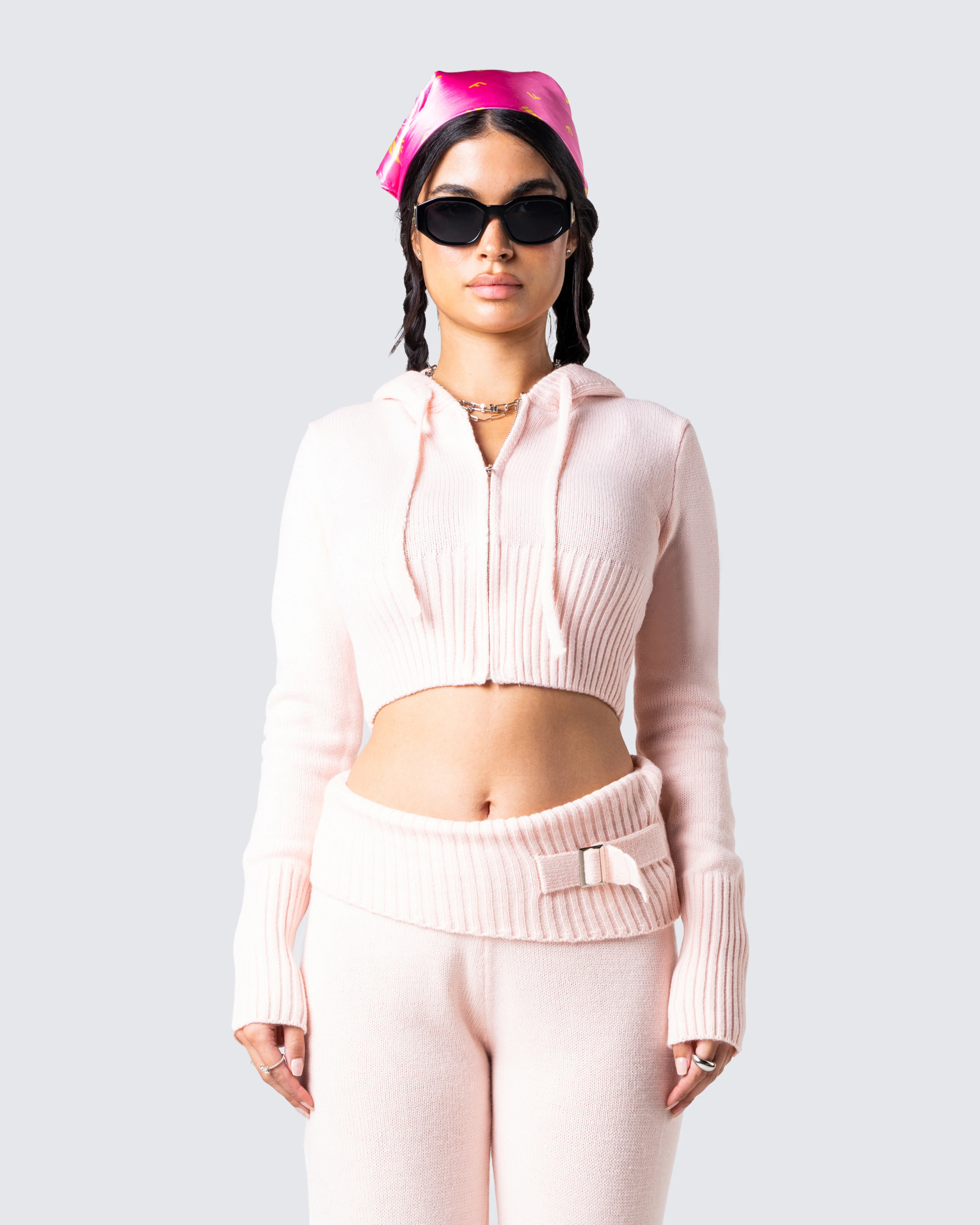 Alyssa Pink Knit Cropped Jacket - Image 4