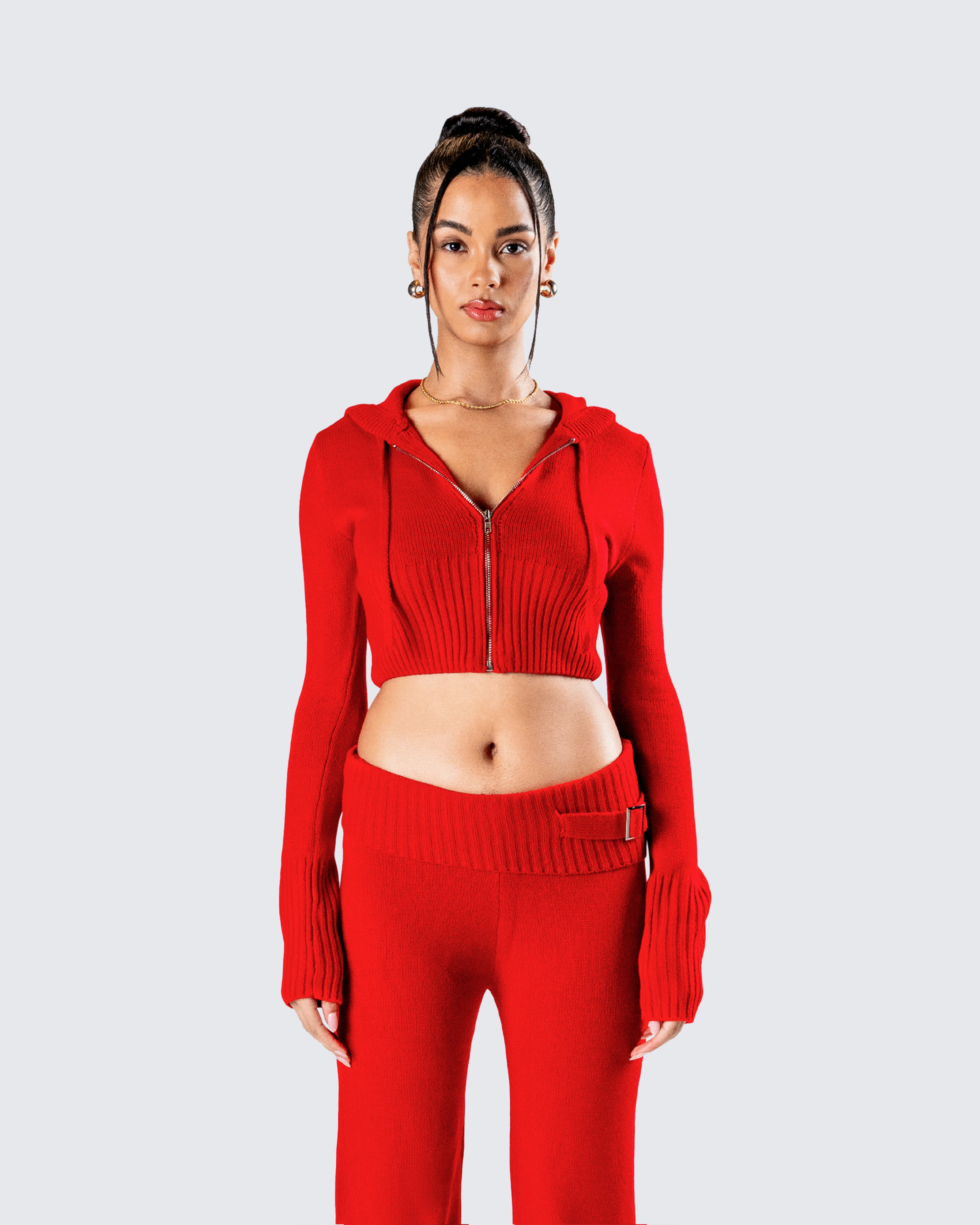 Alyssa Red Knit Cropped Jacket - Image 4