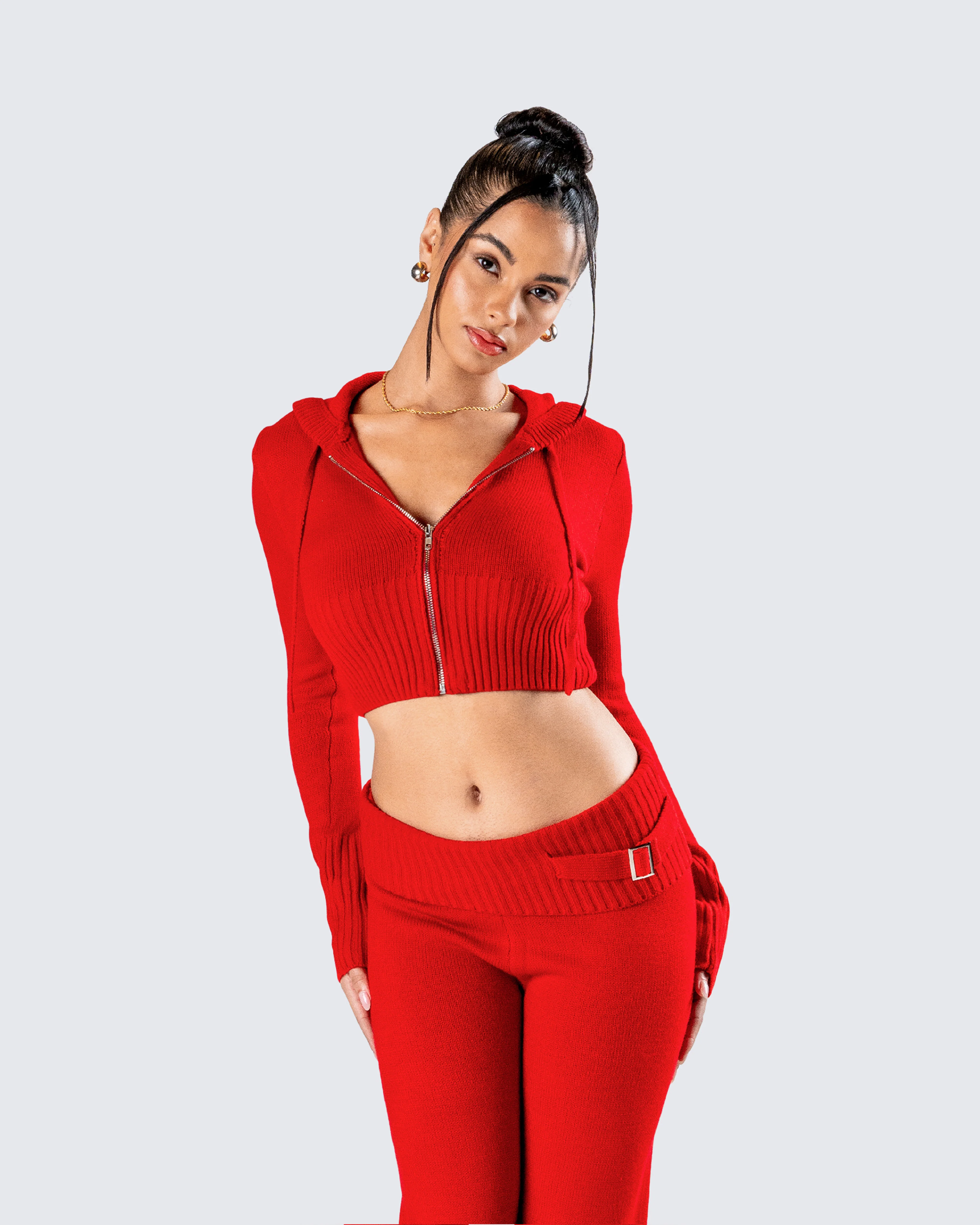 Alyssa Red Knit Cropped Jacket - Image 8