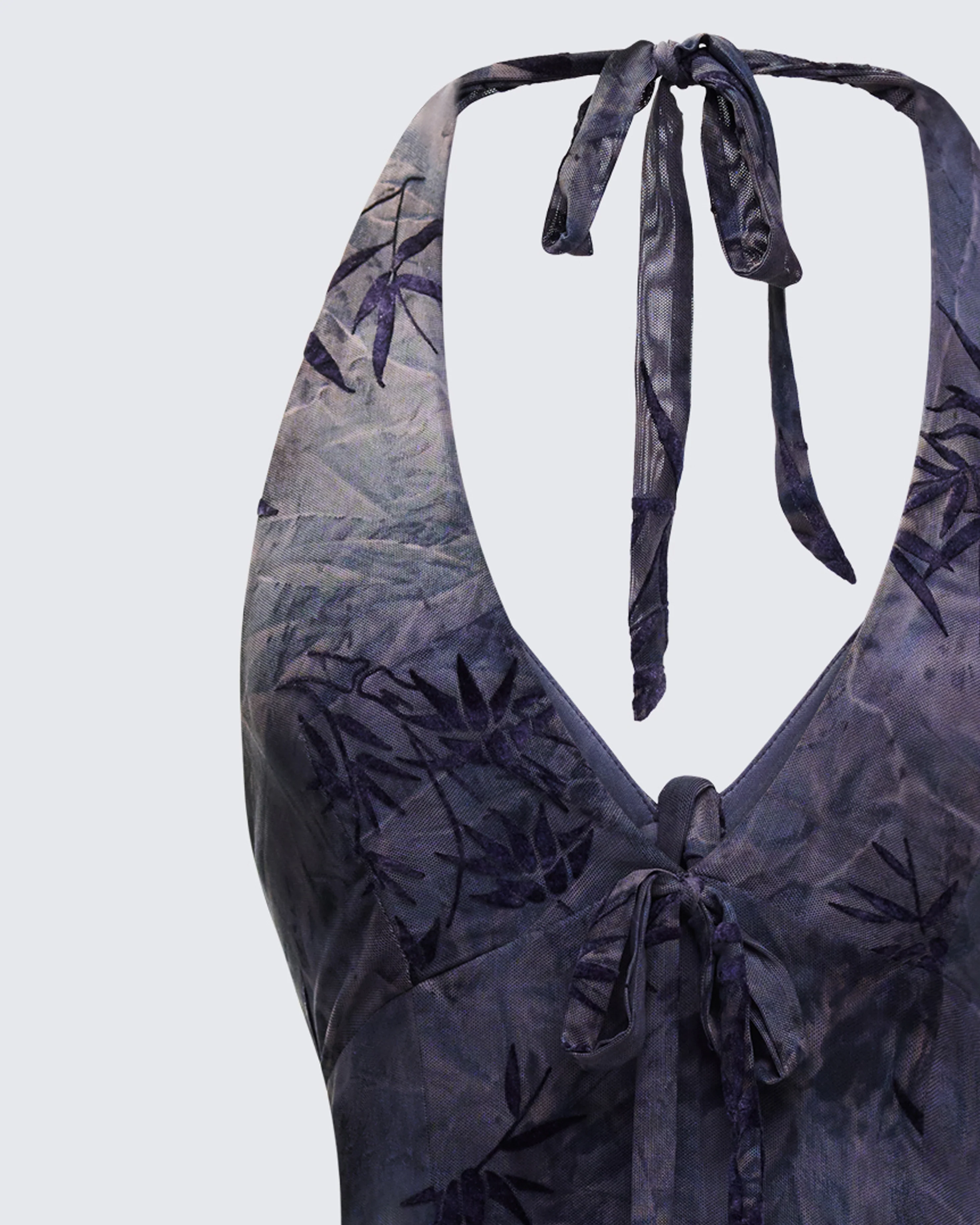 Amaline Grey Halter Tiered Mini Dress - Image 6