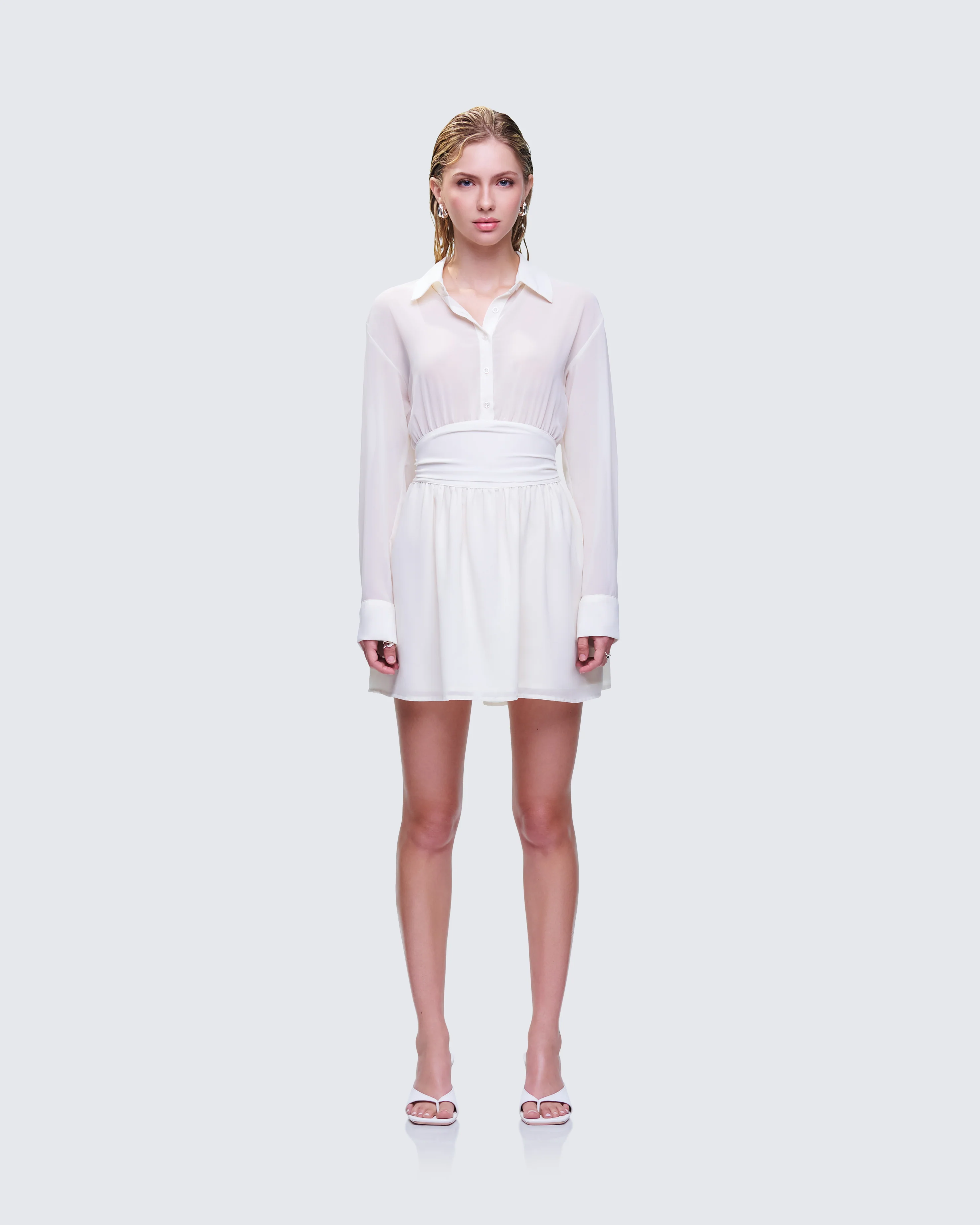 Amara Ivory Mini Shirt Dress - Image 2