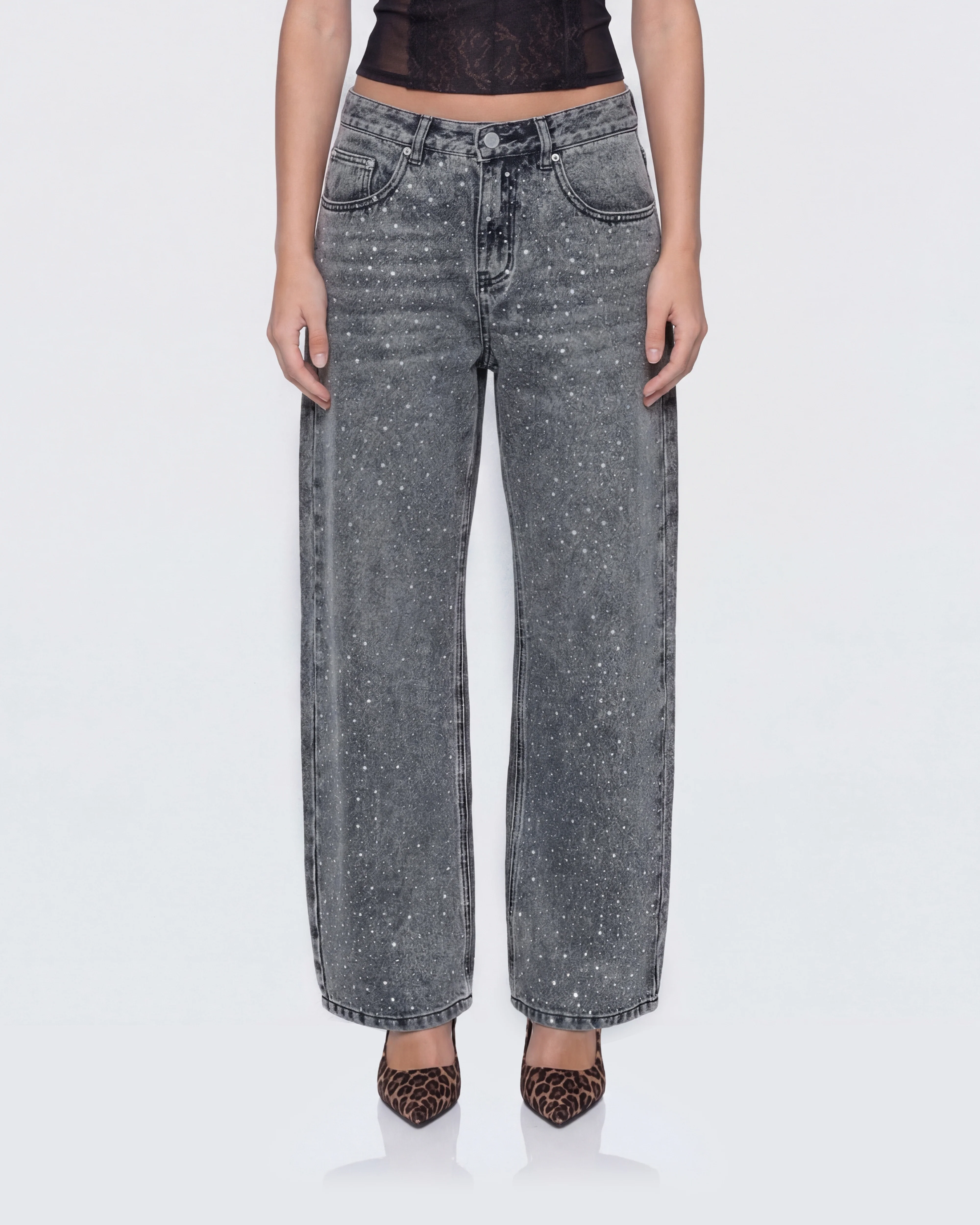 Amaya Grey Embellished Denim Jean - Image 2
