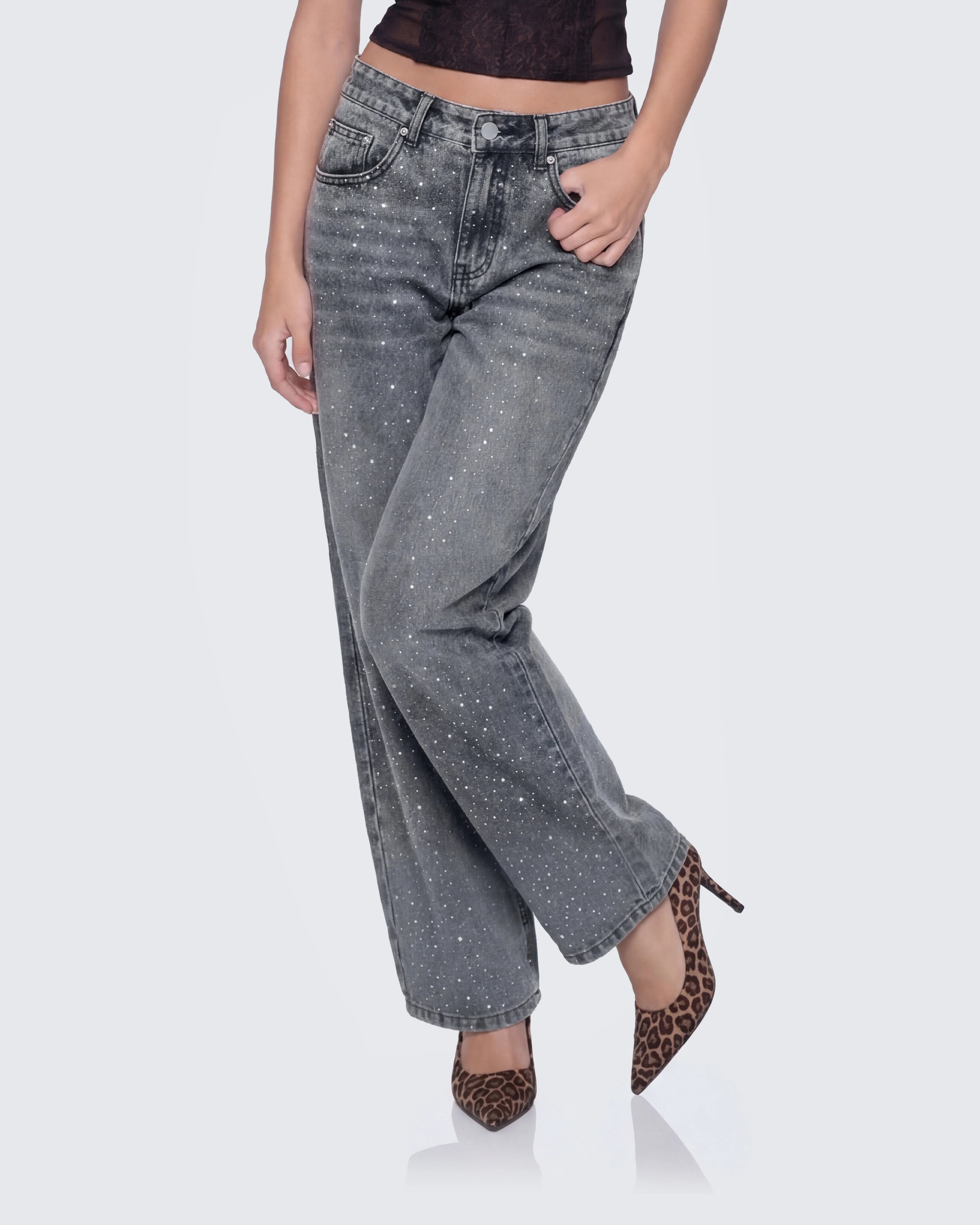 Amaya Grey Embellished Denim Jean - Image 3
