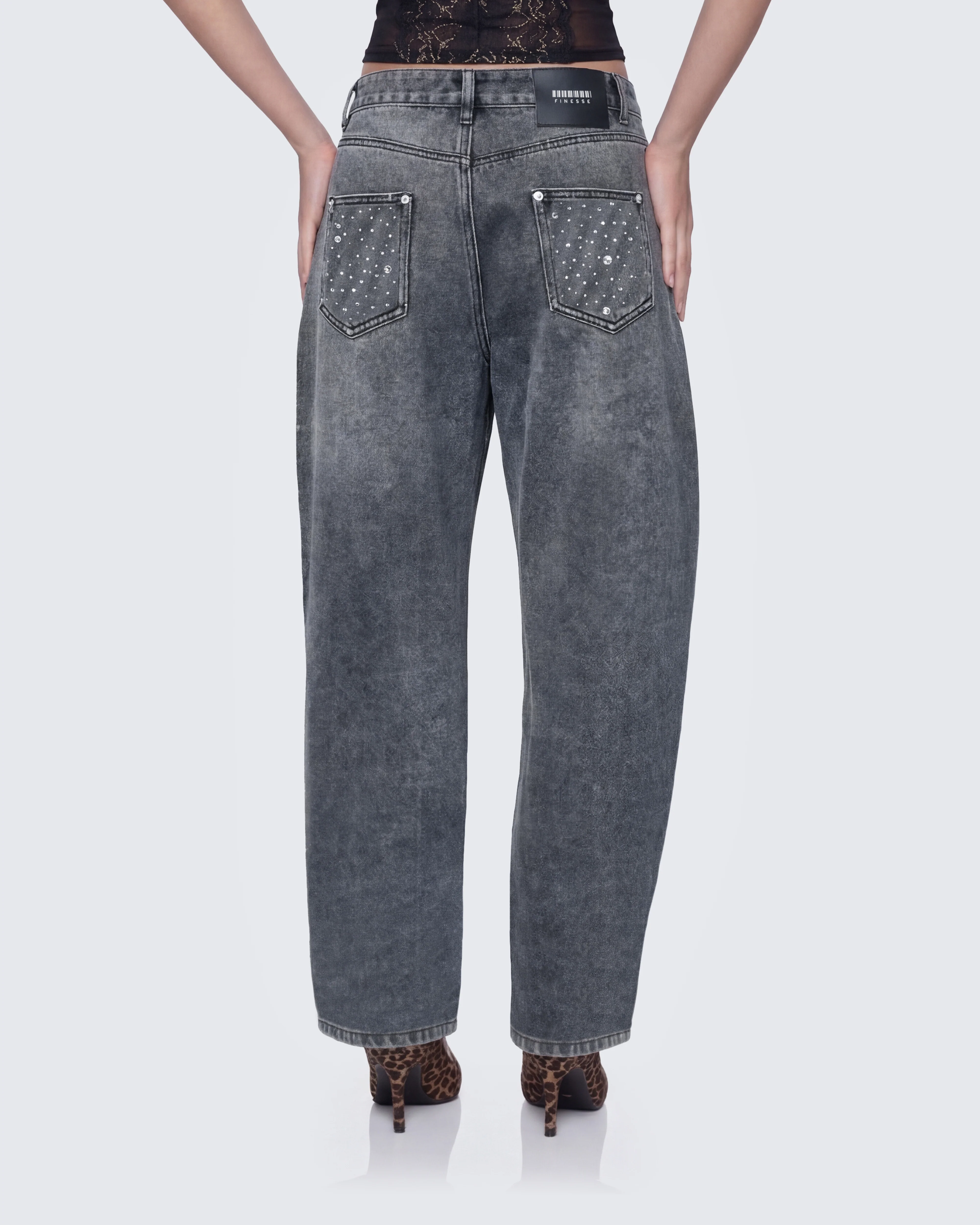 Amaya Grey Embellished Denim Jean - Image 4