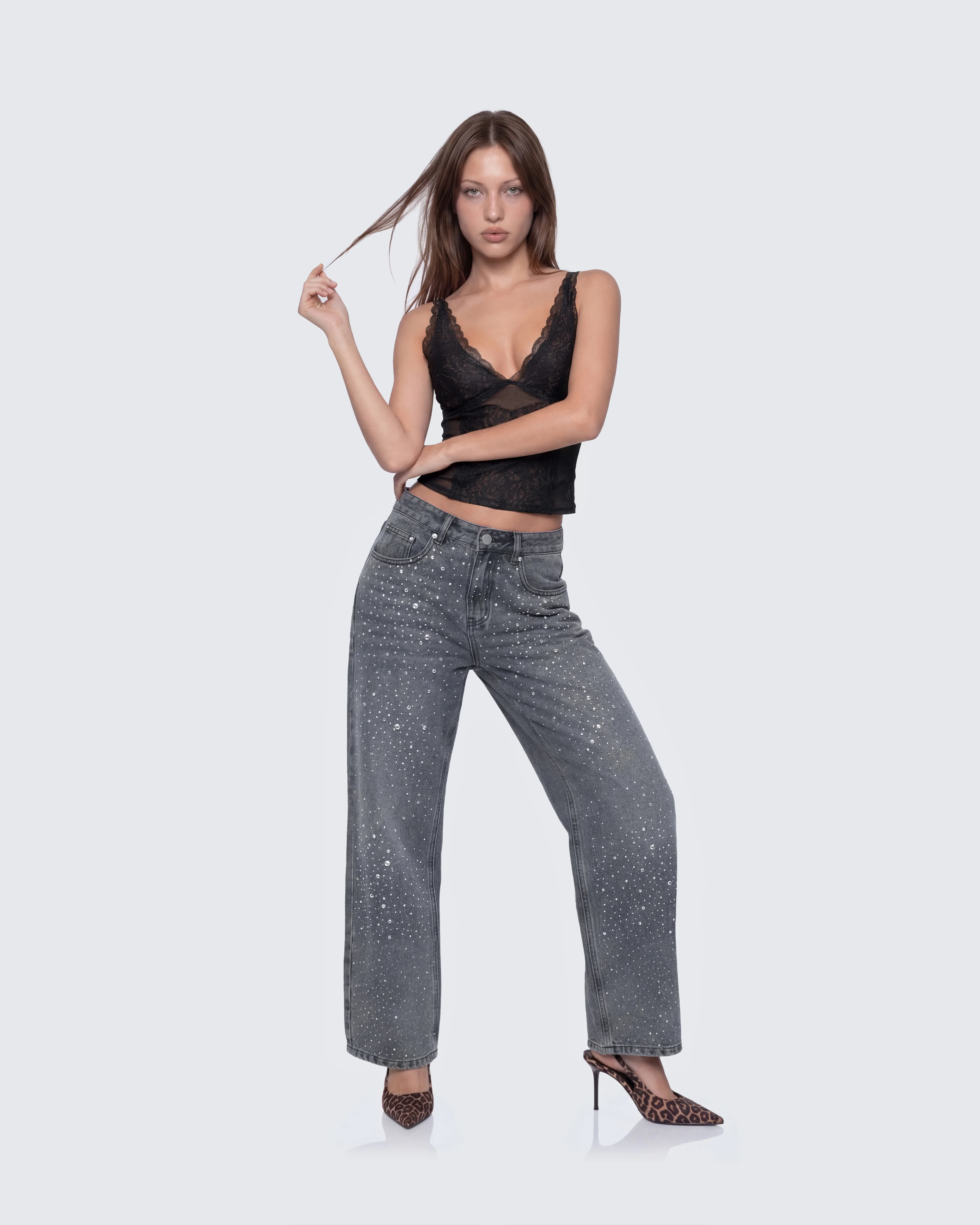 Amaya Grey Embellished Denim Jean - Image 5
