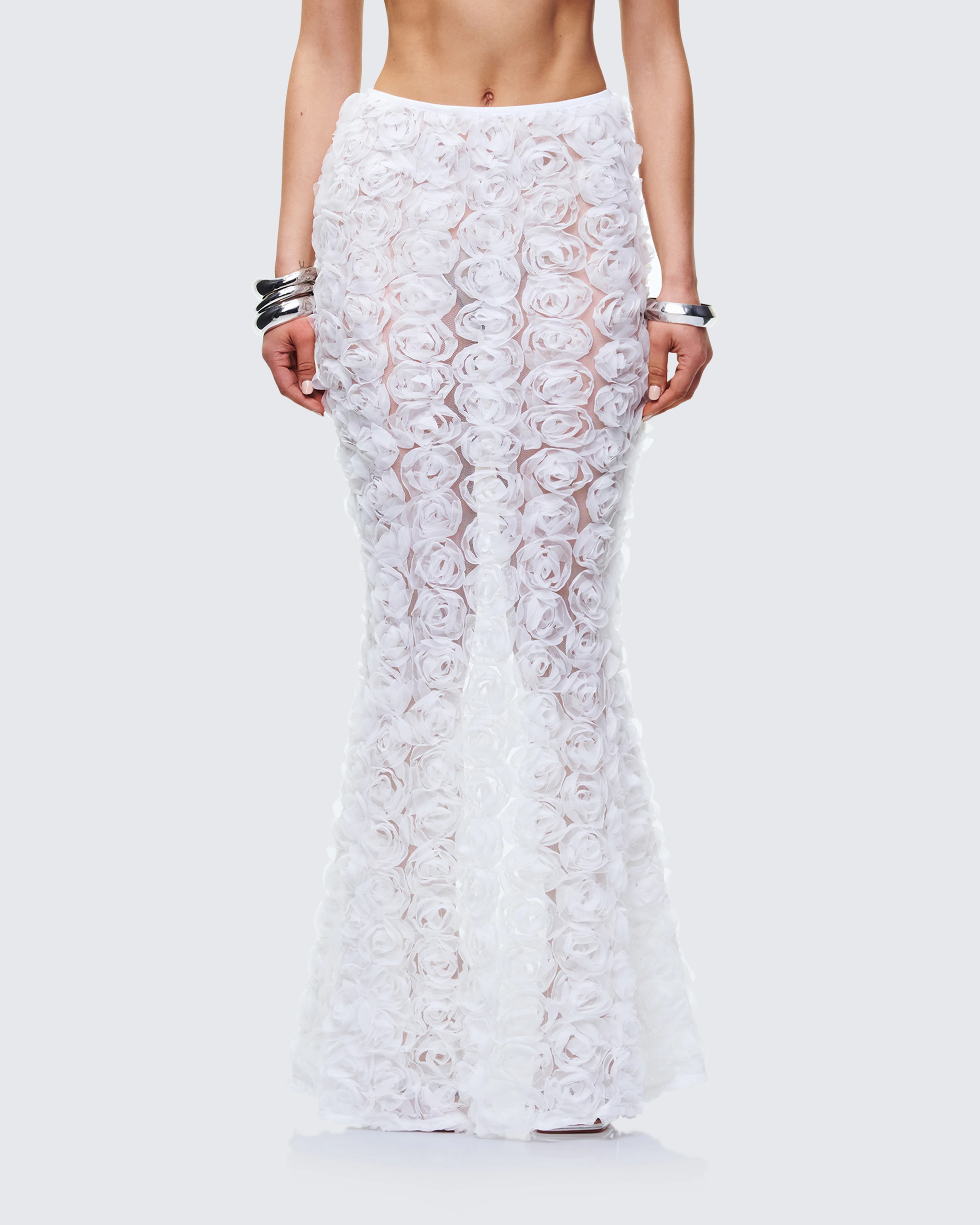 Ambrose White 3D Flower Maxi Skirt - Image 2