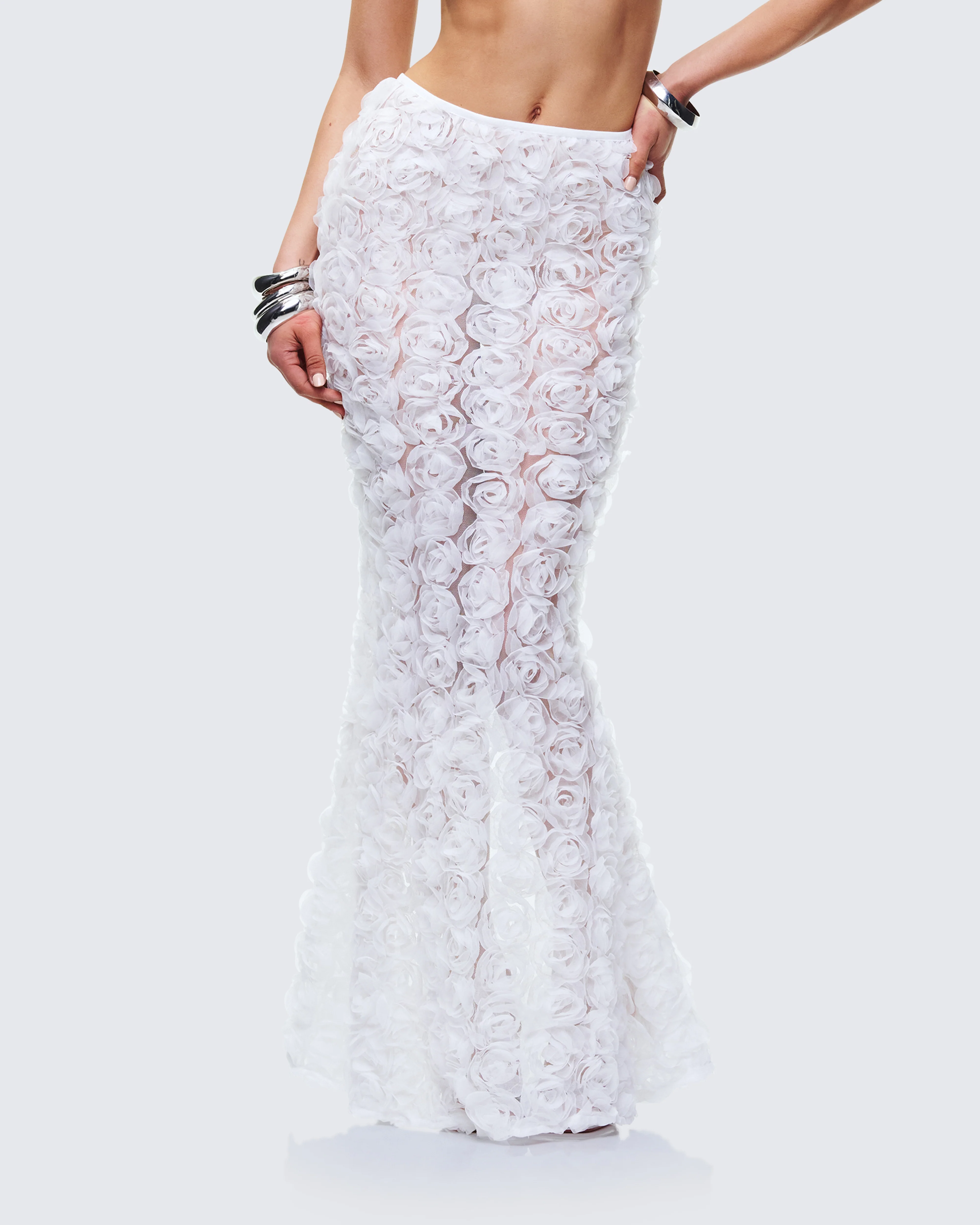 Ambrose White 3D Flower Maxi Skirt - Image 3