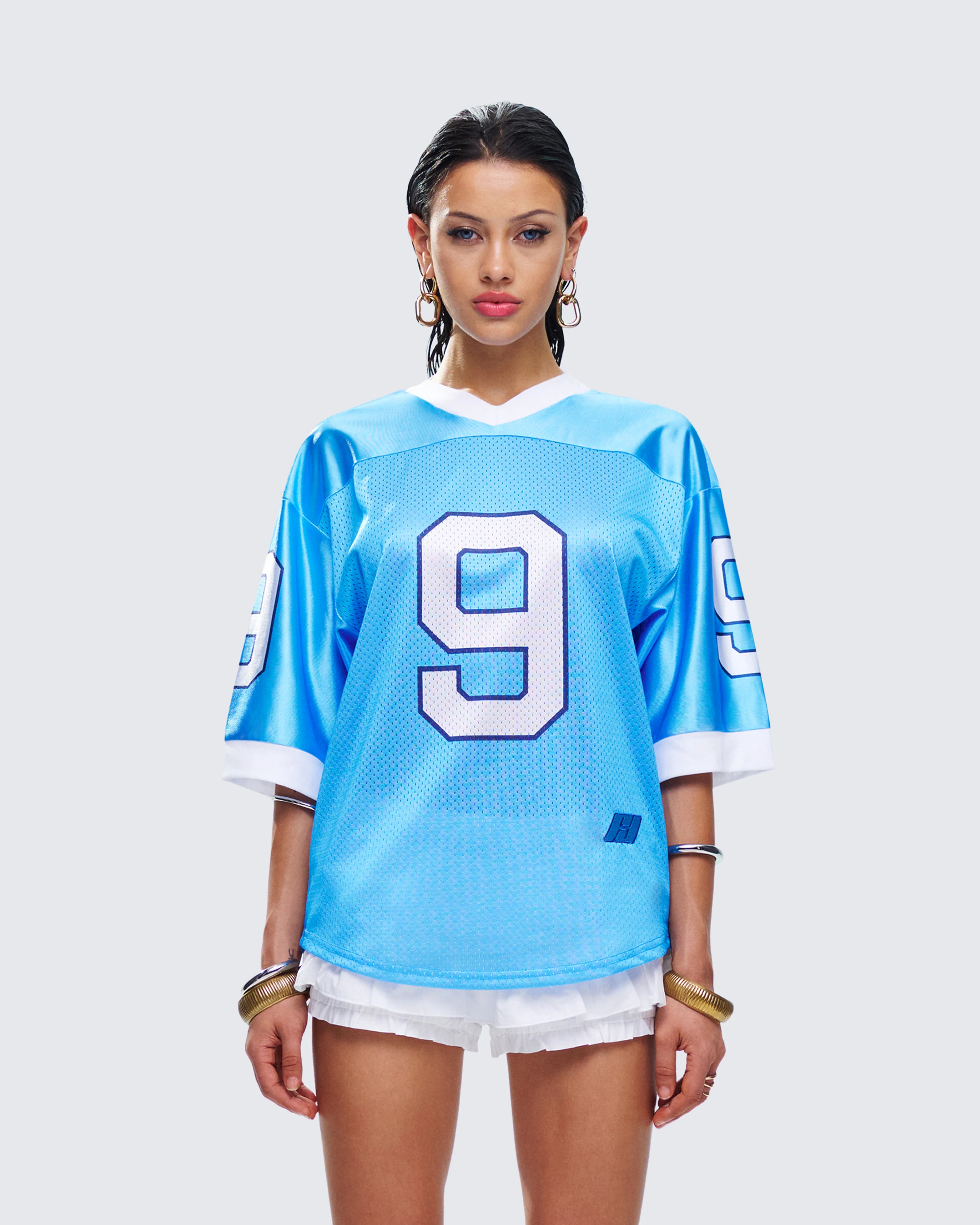 Amia Blue Graphic Sports Jersey Top - Image 4