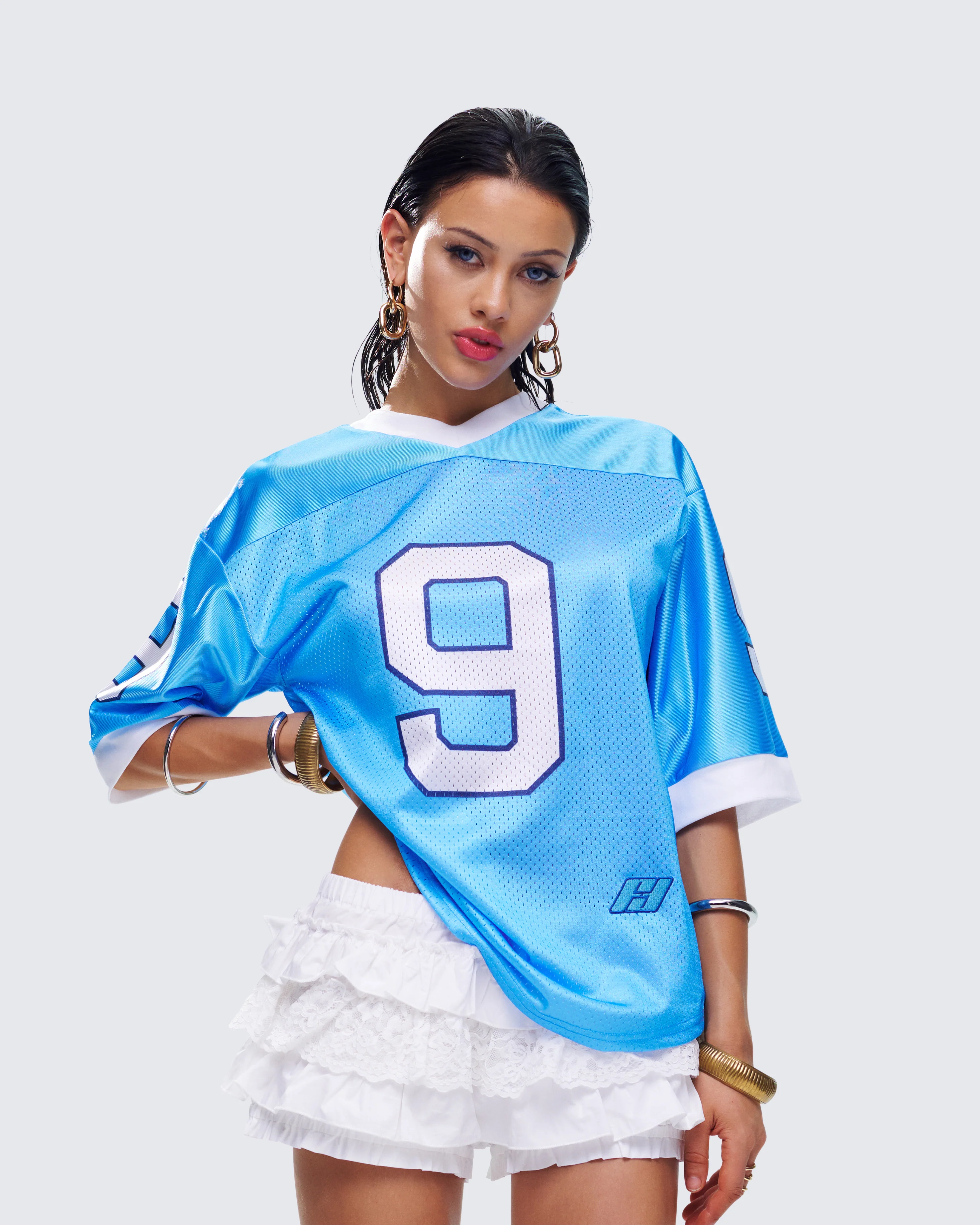 Amia Blue Graphic Sports Jersey Top - Image 5
