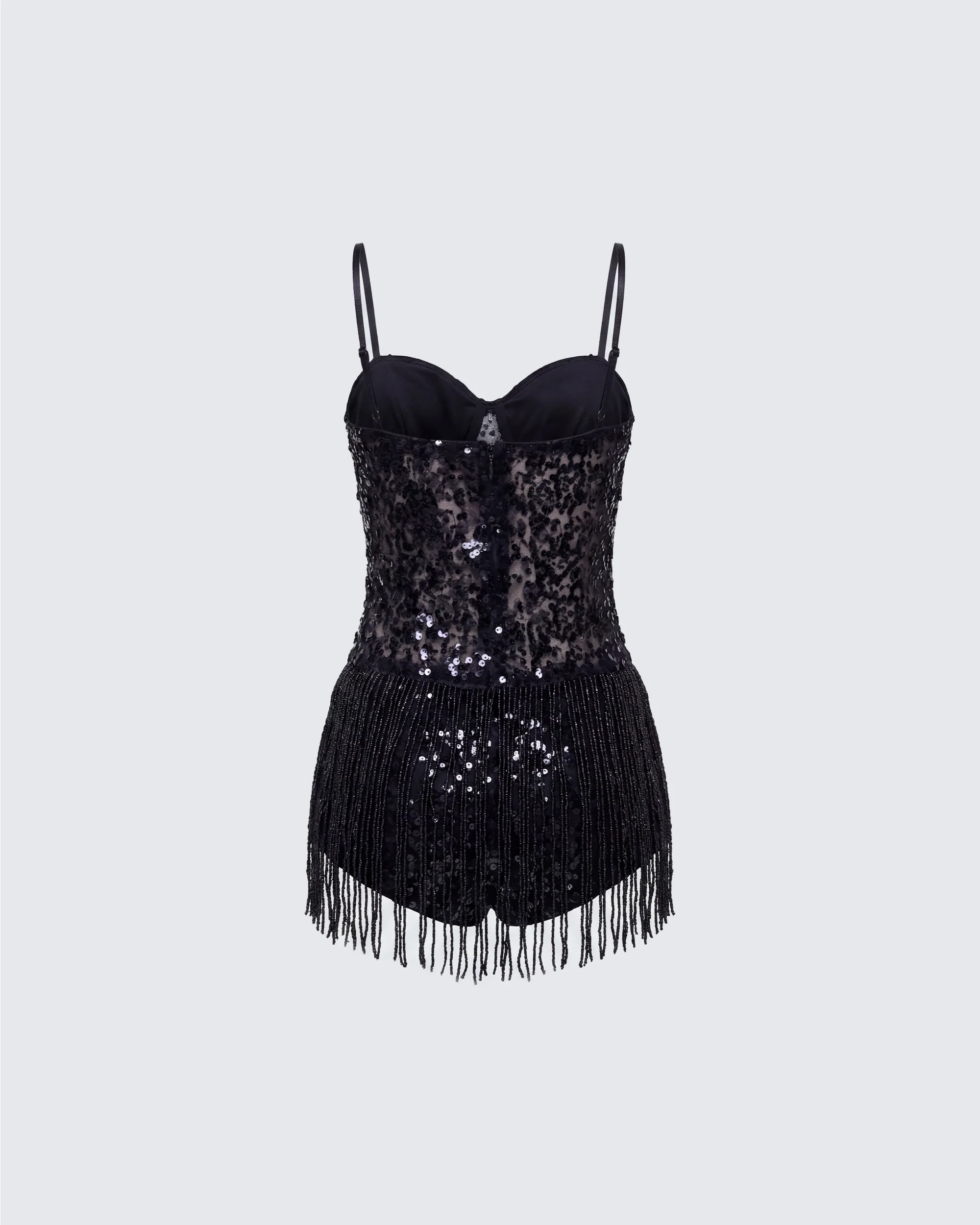 Andrina Black Sequin Fringe Romper - Image 2