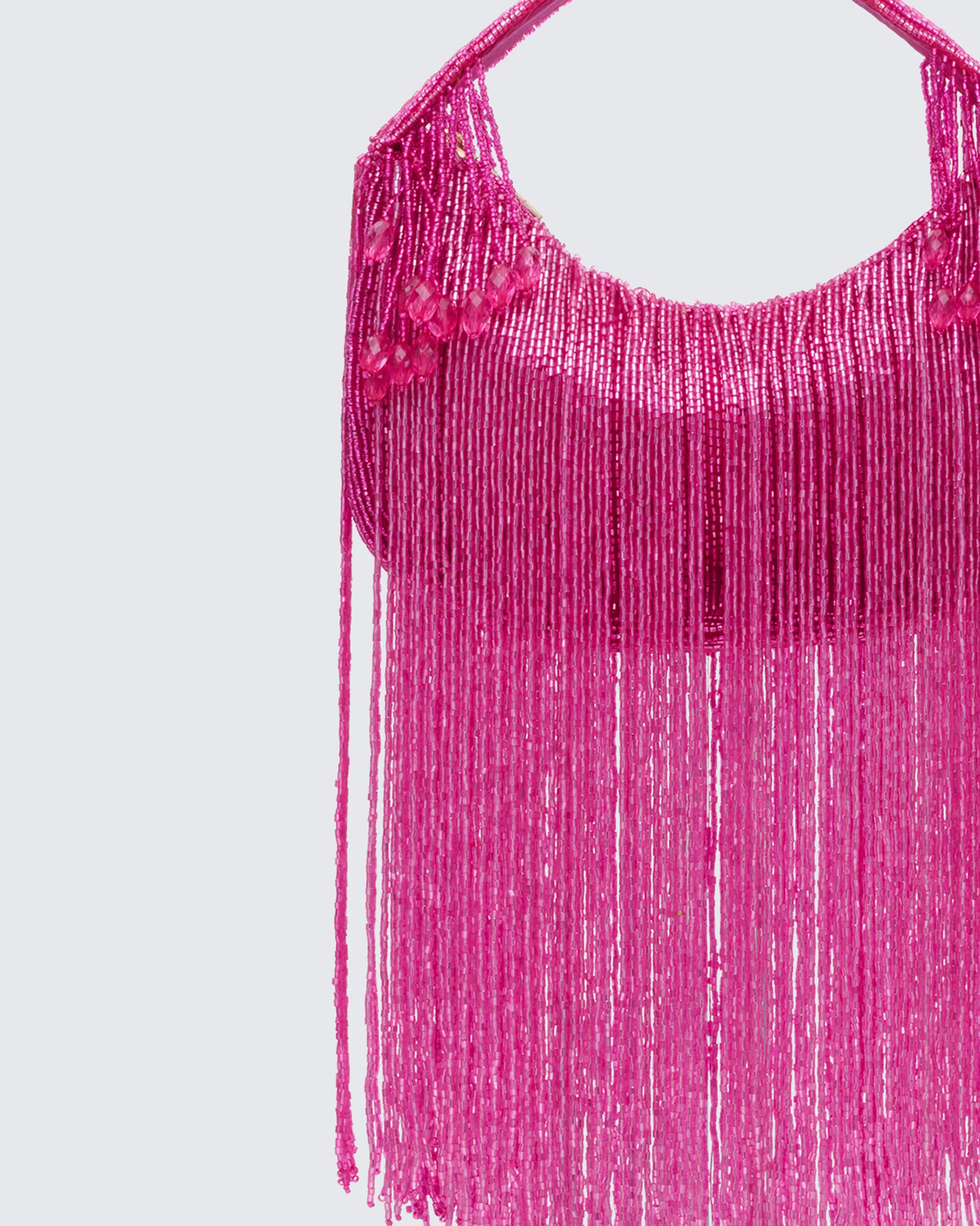 Angelle Pink Embellished Fringe Bag - Image 3