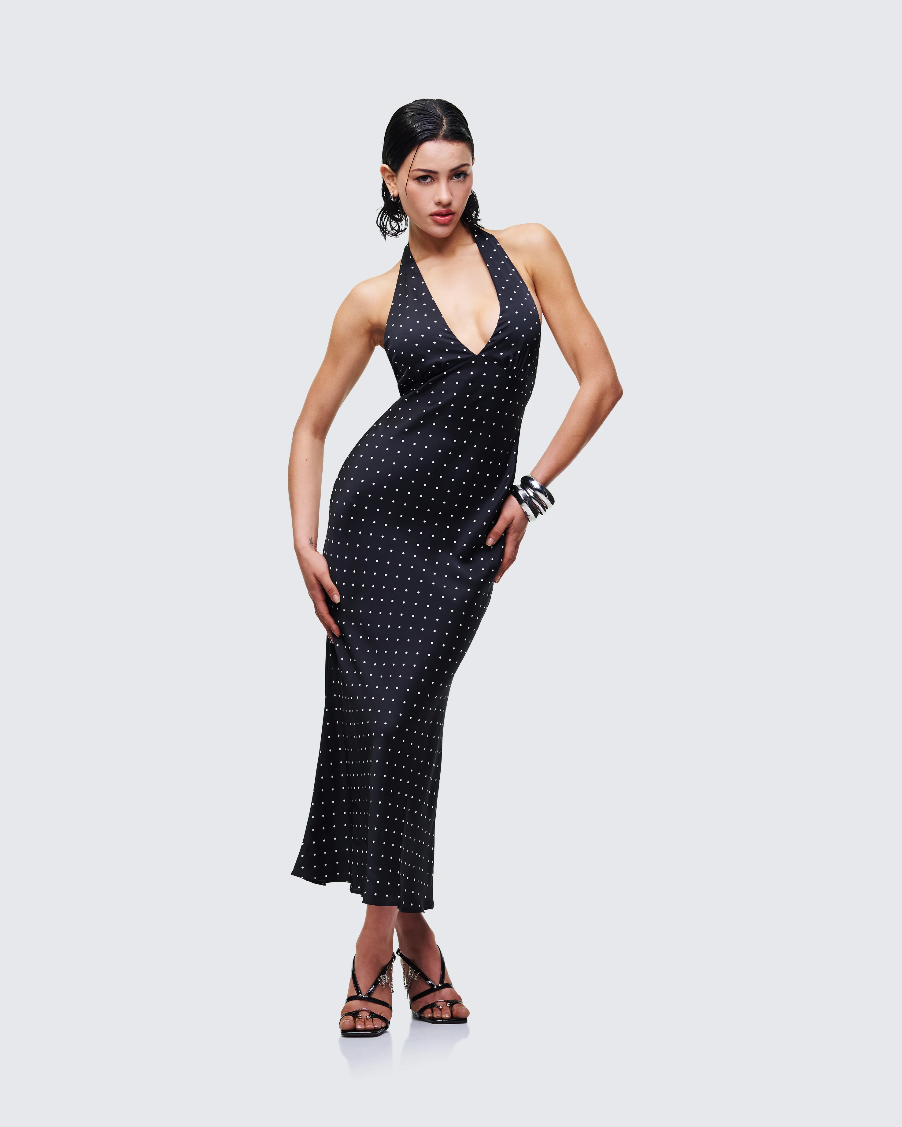 Anka Black Pin Spot Midi Dress - Image 3