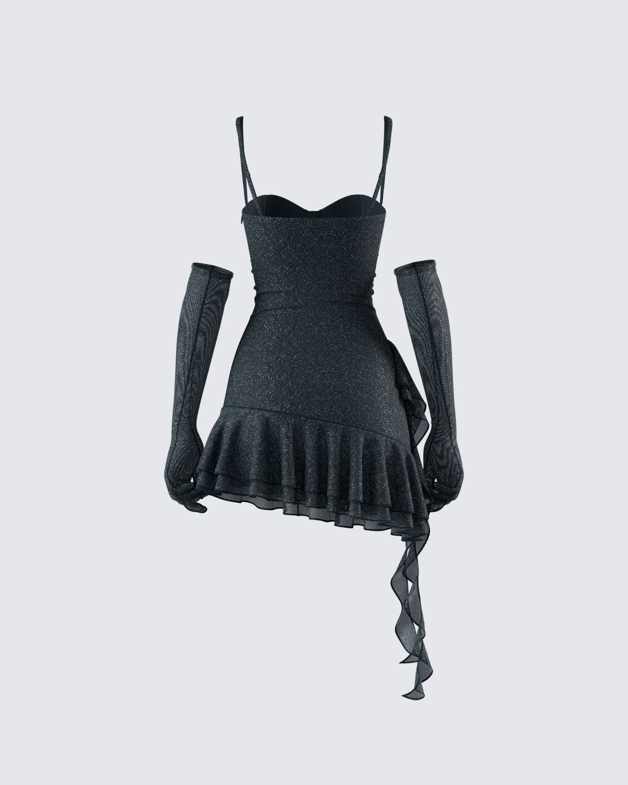 Anyssa Black Shimmer Mini Dress And Gloves - Image 3