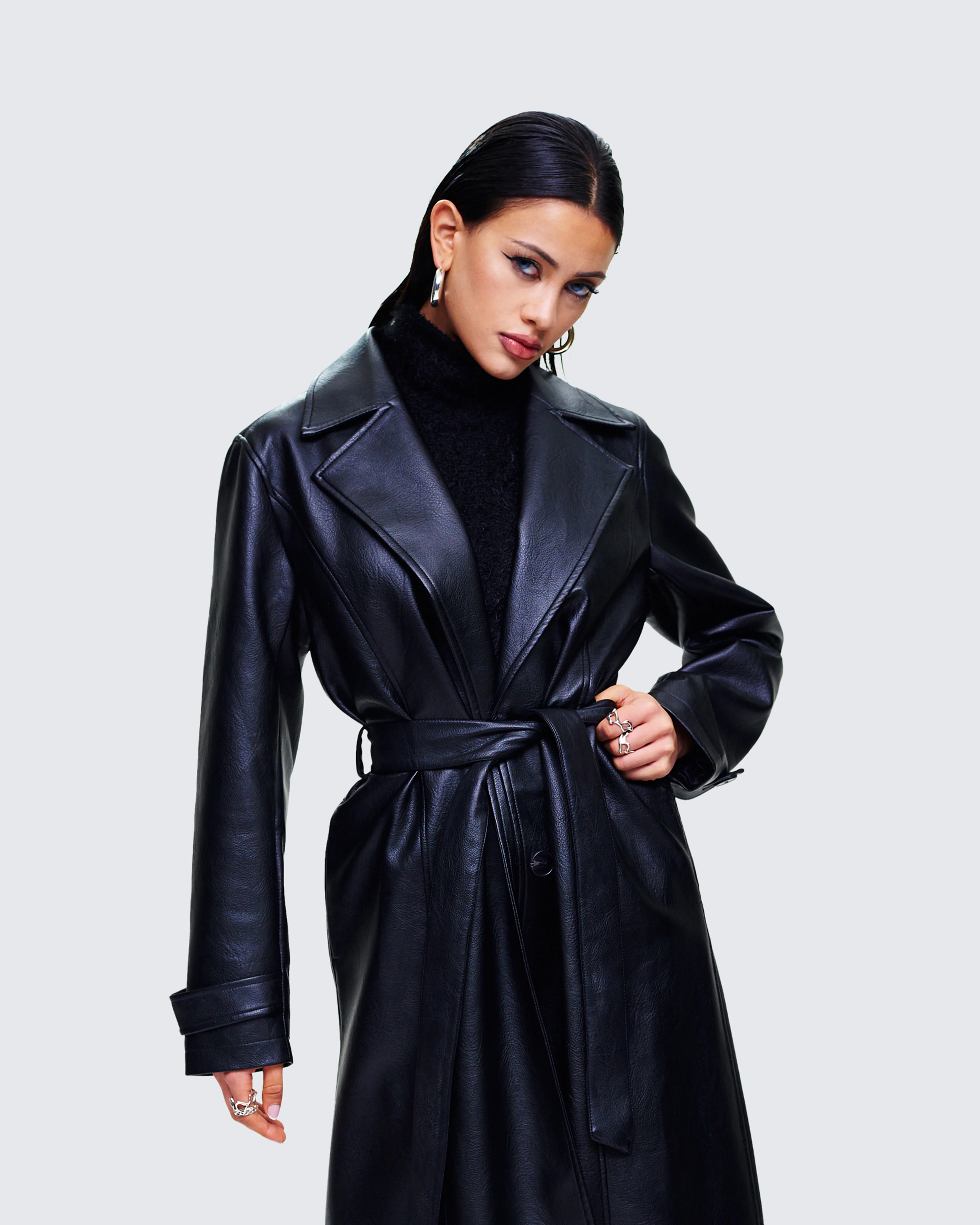 Ara Black Vegan Leather Coat - Image 8